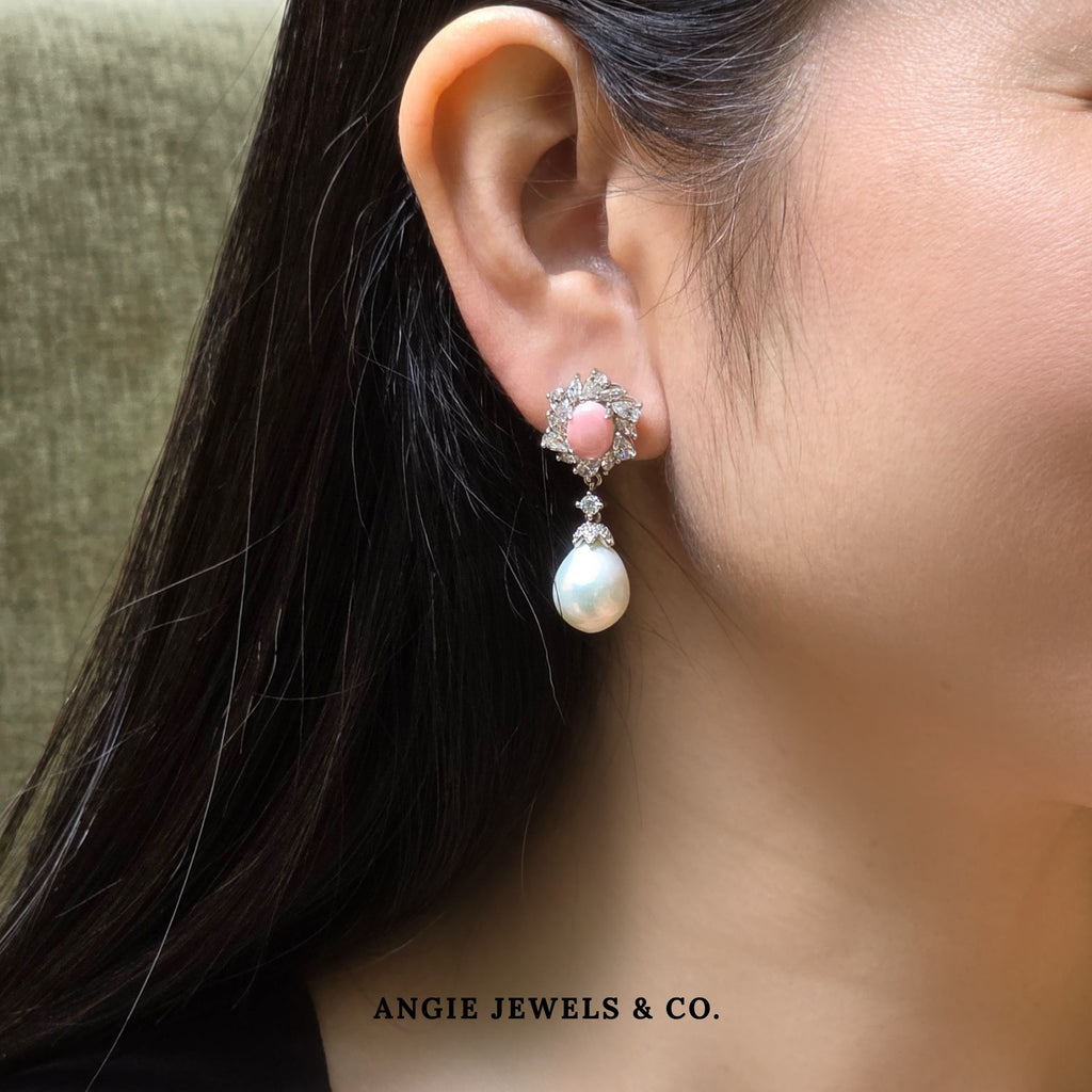 Majestic Conch Shell Earring in S925 Silver with Baroque Pearl
