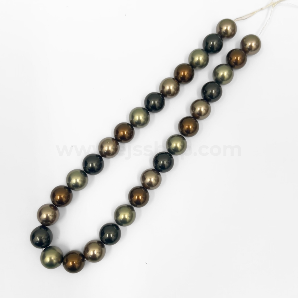 Peacock, Brown and Green 14mm Multi-Coloured Shell Pearl