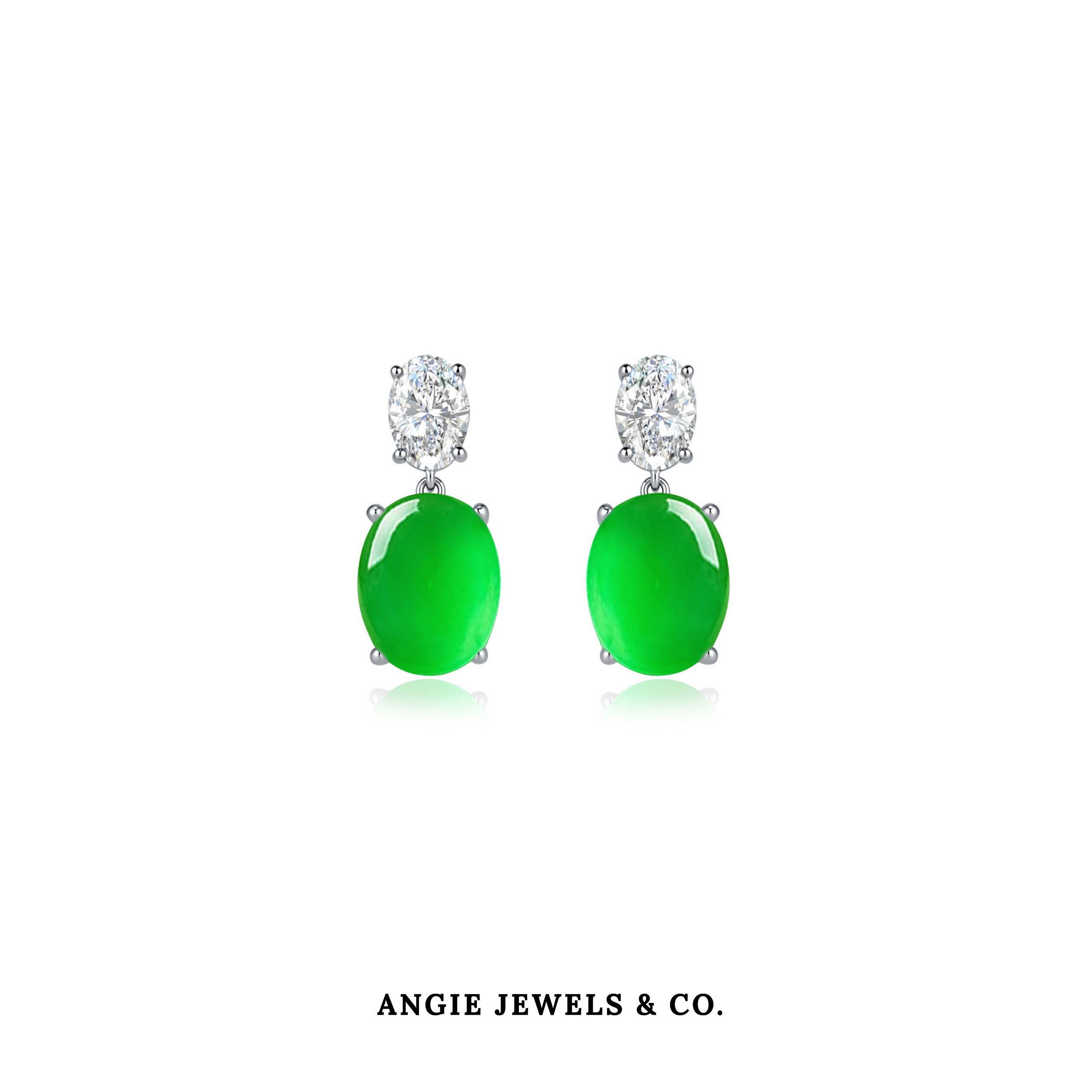 Solitaire Lab Grown Diamond Jadeite Dangling Earrings