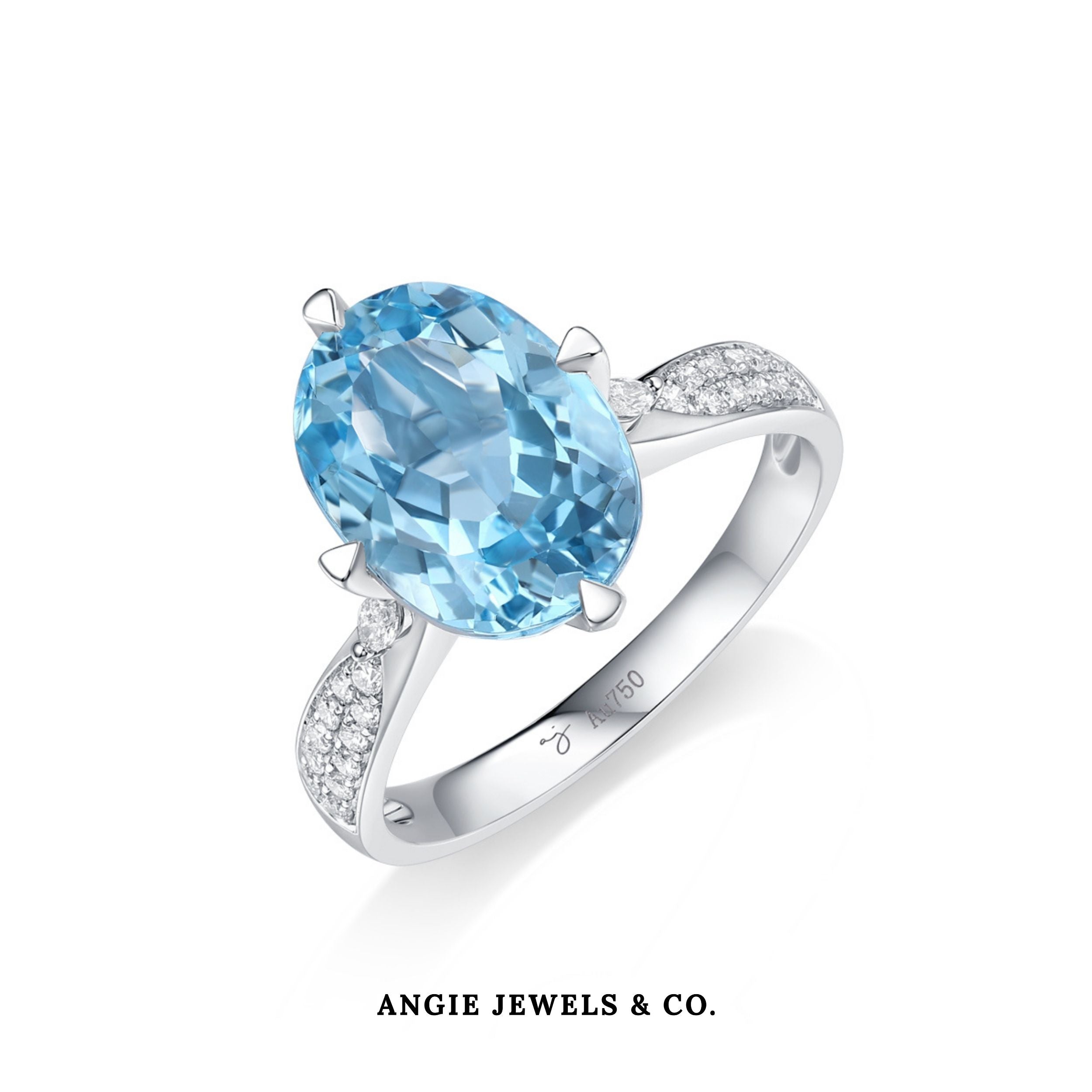 18K White Gold Aquamarine Diamond Ring