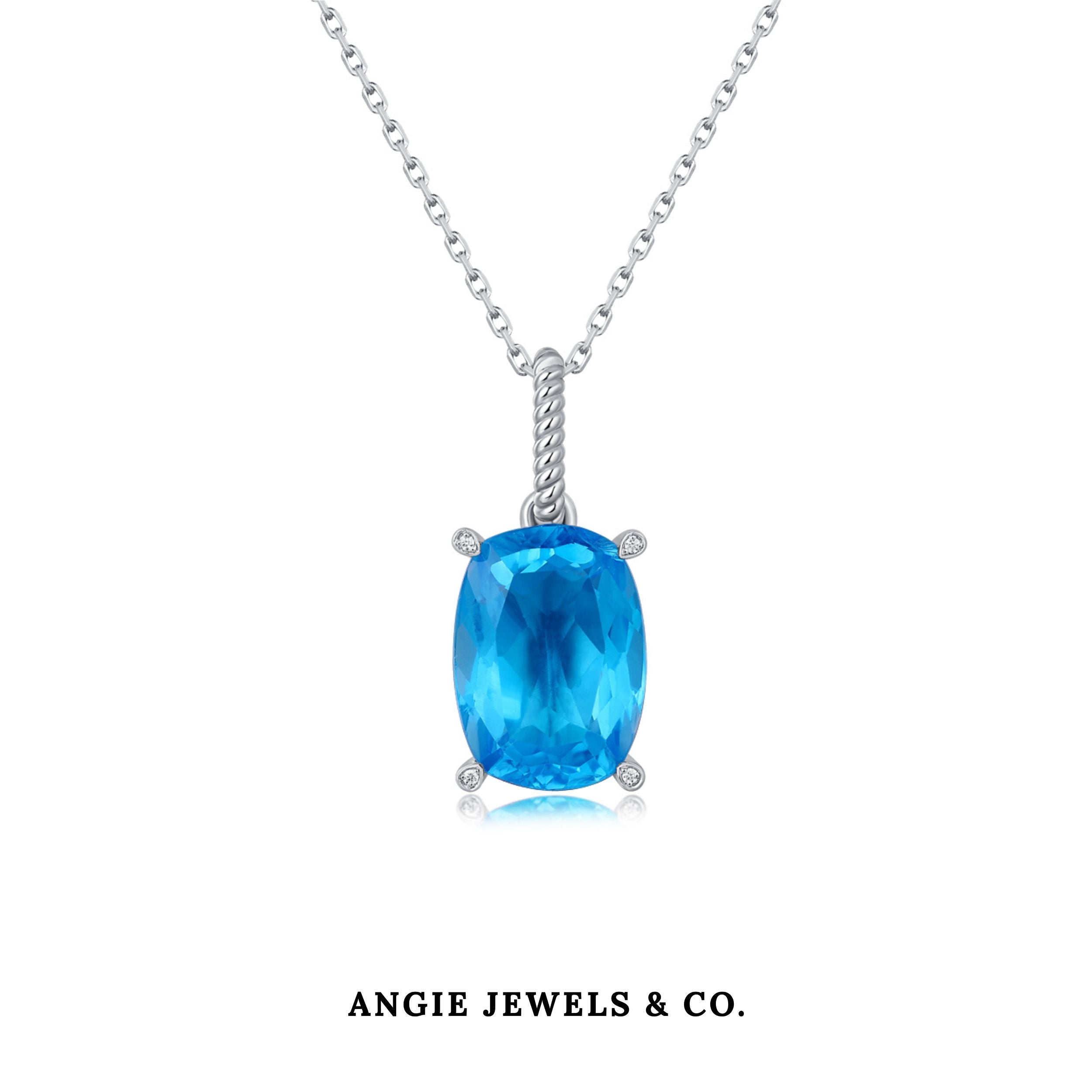 18K White Gold Blue Topaz Pendant