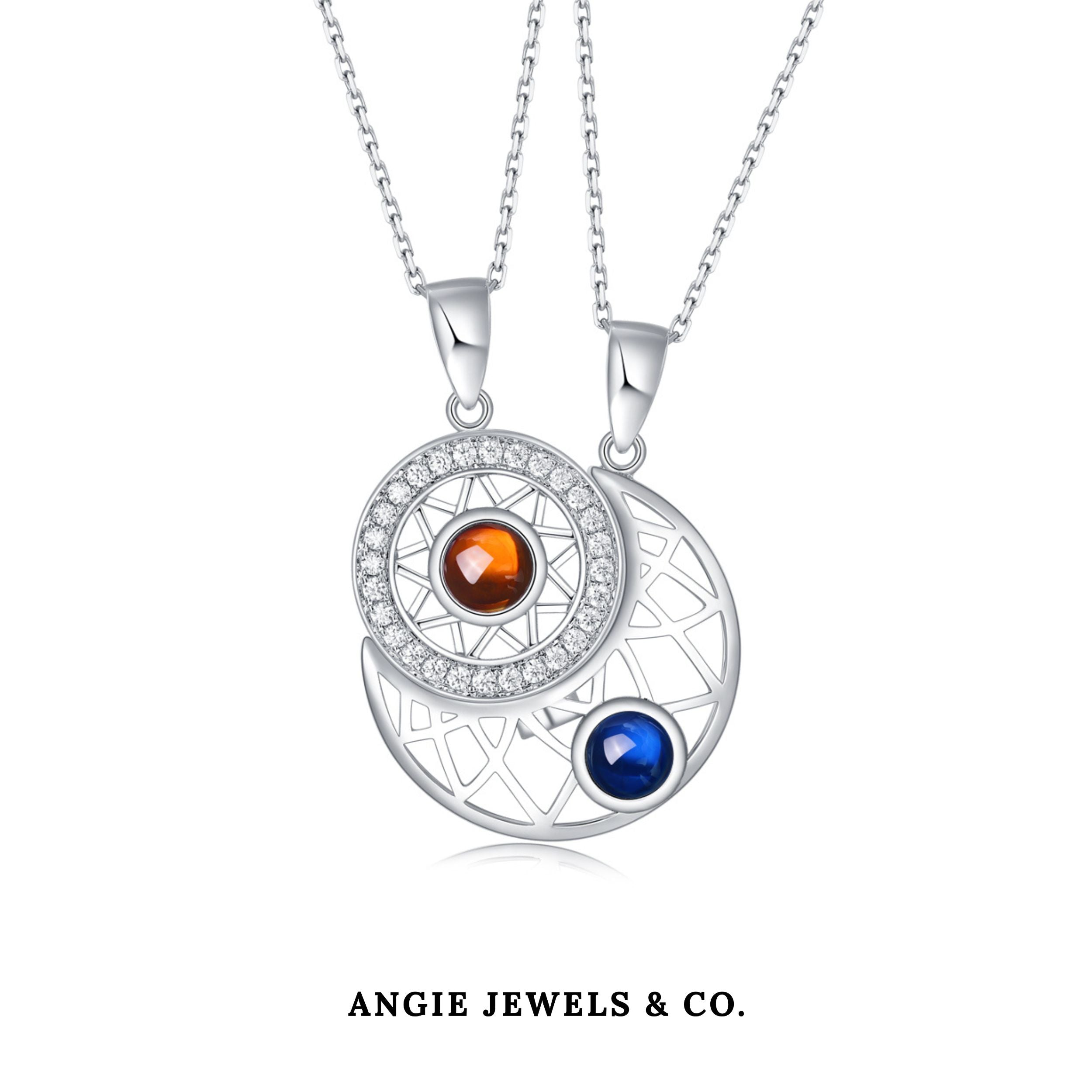 18K White Gold Crescent Sun 2 In 1 Pendant