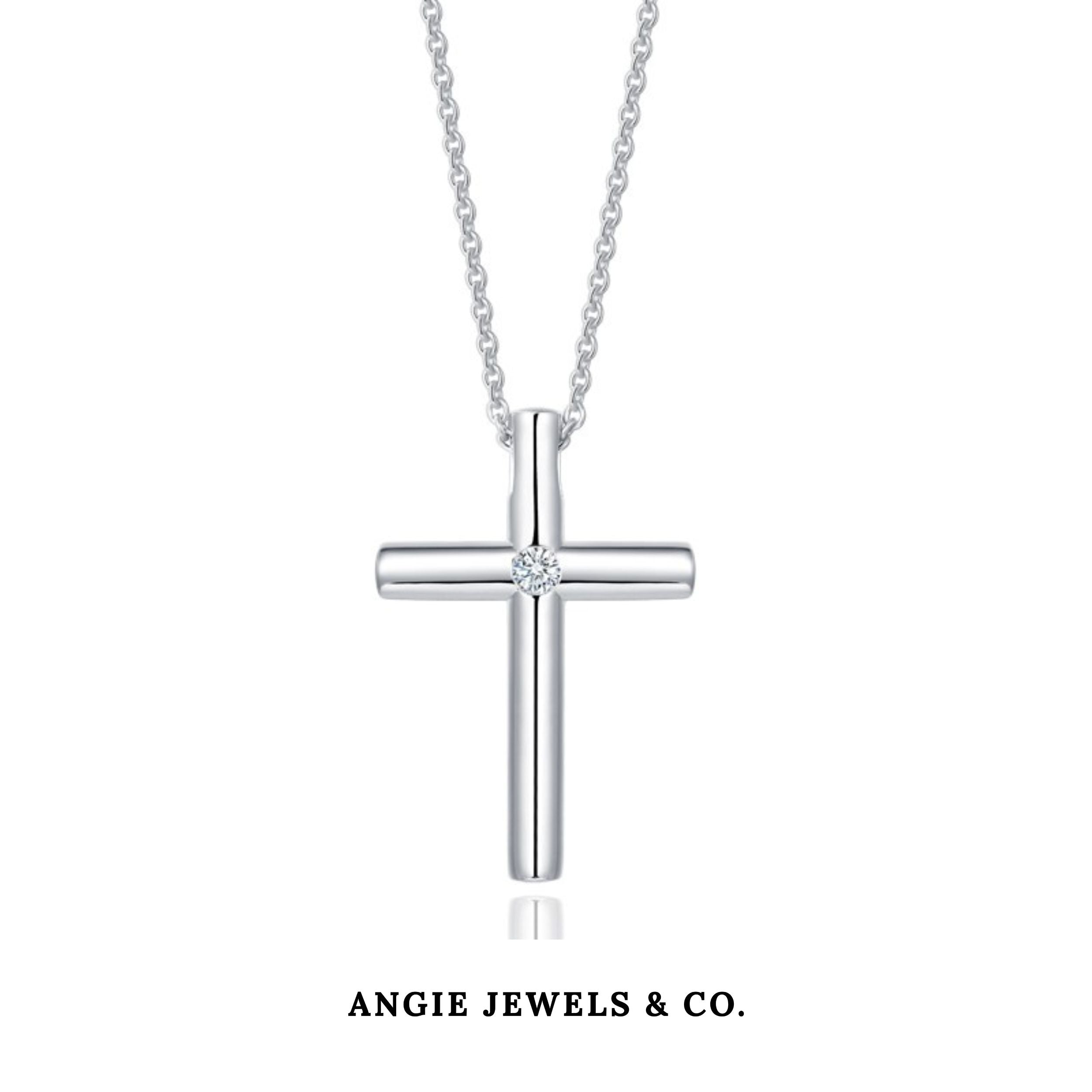 18K White Gold Diamond 0.05ct Cross Pendant Necklace