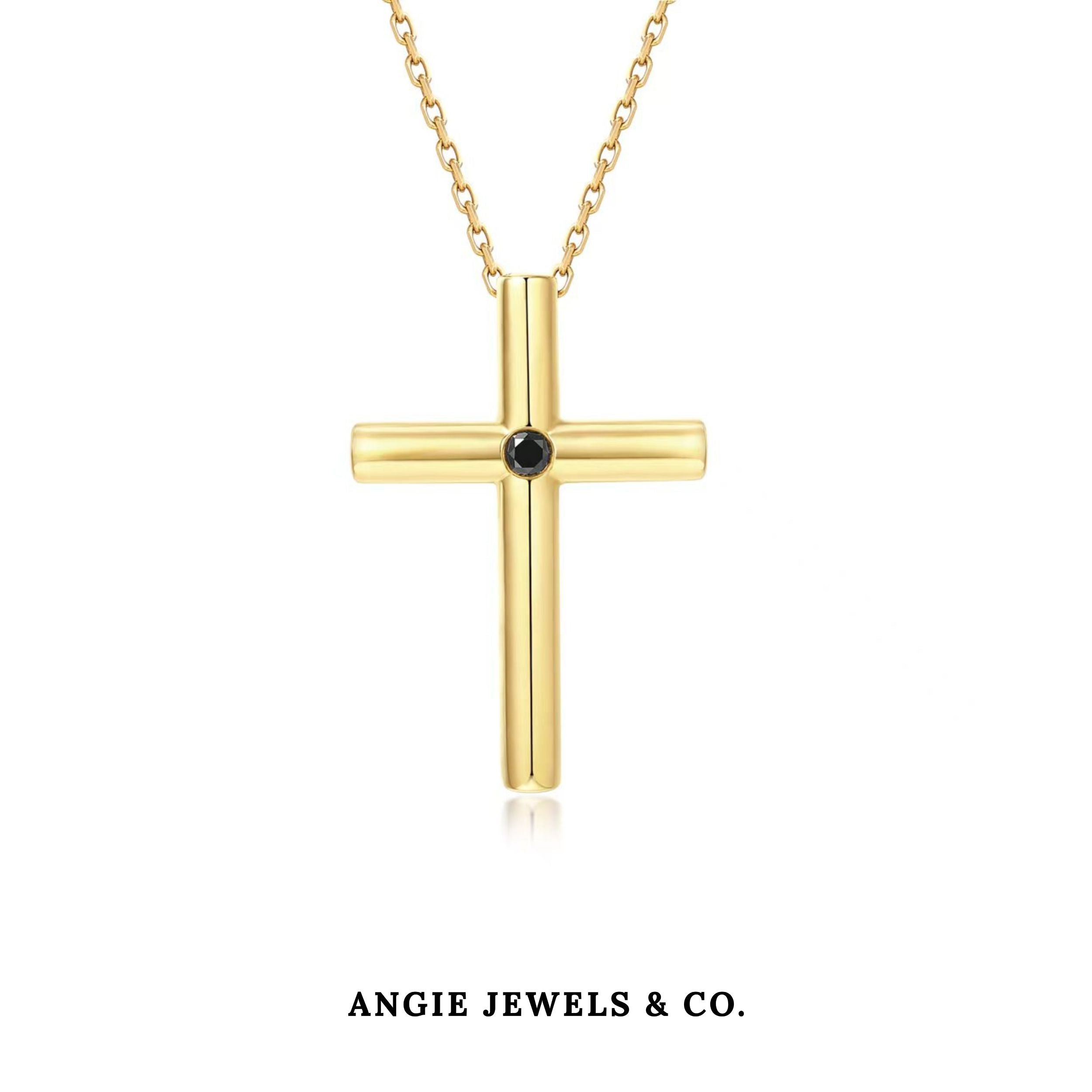 18K Yellow Gold Black Diamond 0.5ct Cross Pendant Necklace
