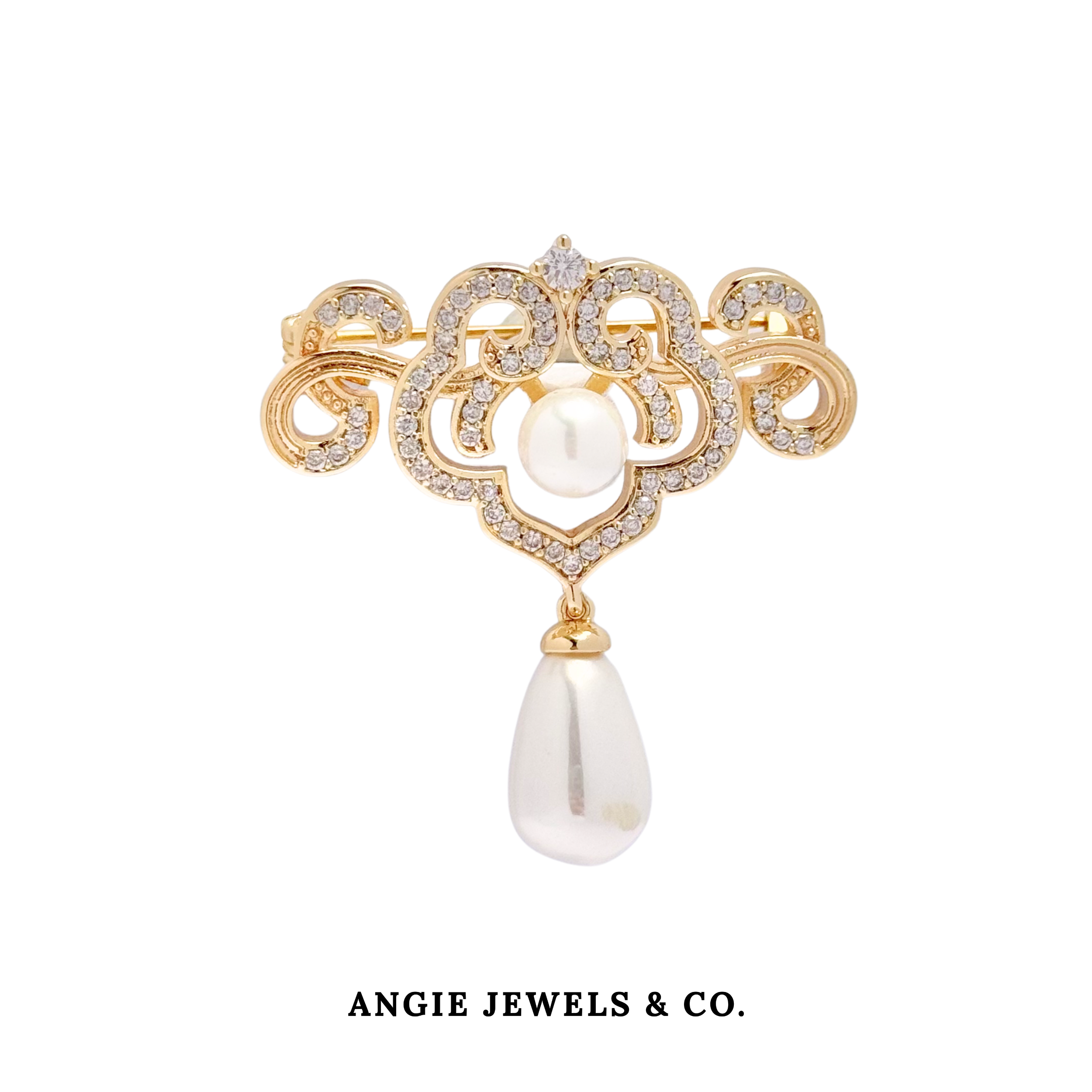 Oriental Cloud Gold Brooch Shell Pearl