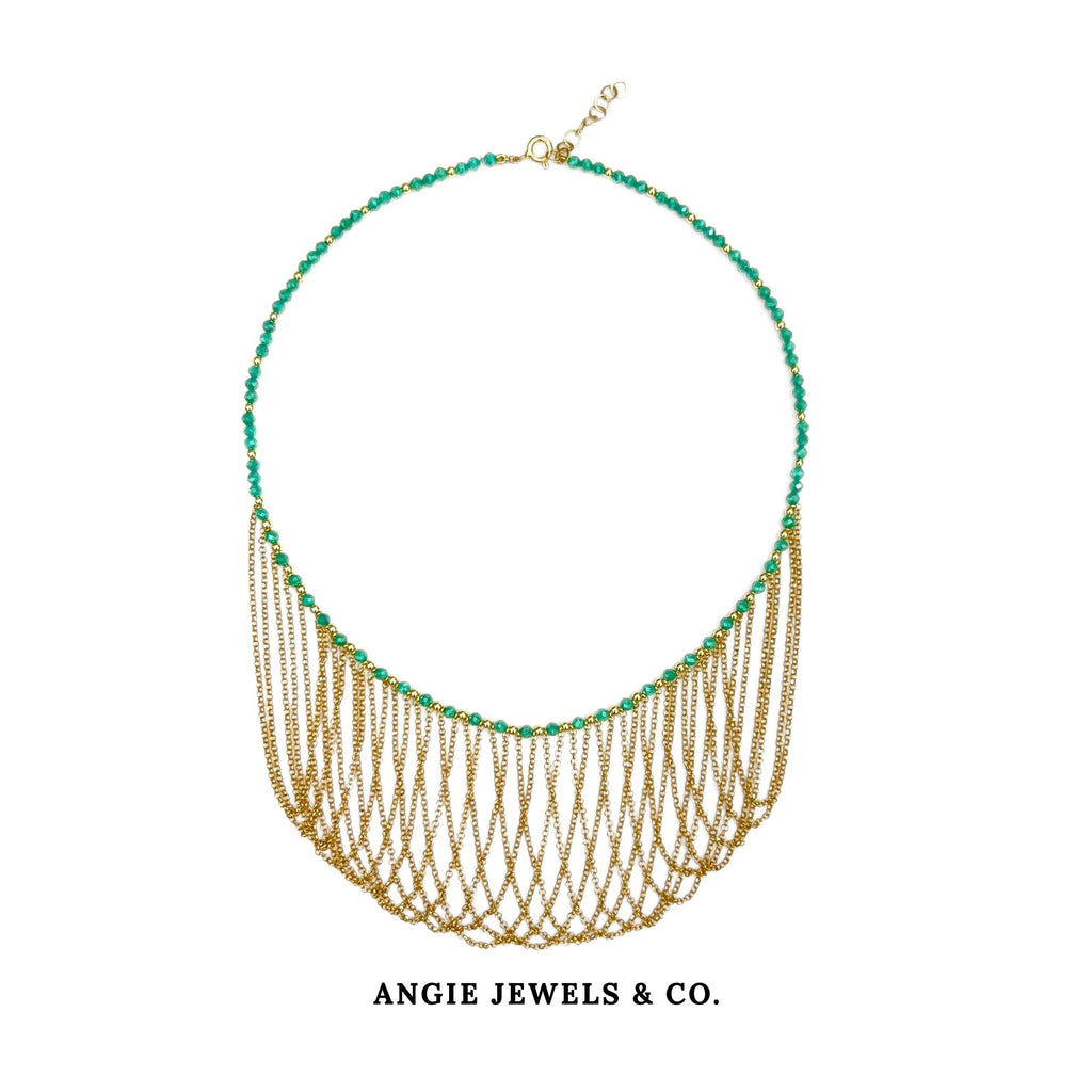 Cleopatra Corto Drape Necklace with Green Zircon in S925 Silver