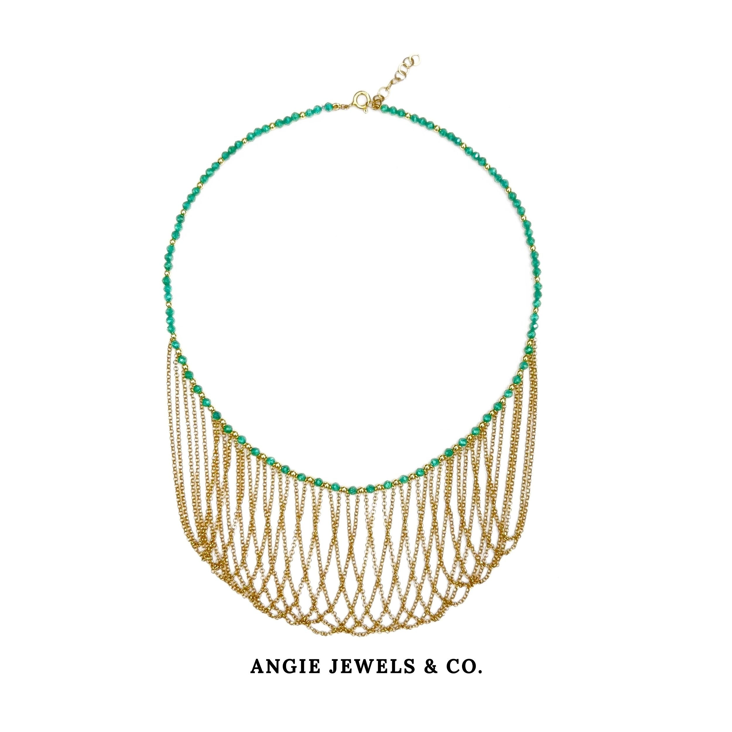 Cleopatra Corto Drape Necklace with Green Zircon in S925 Silver