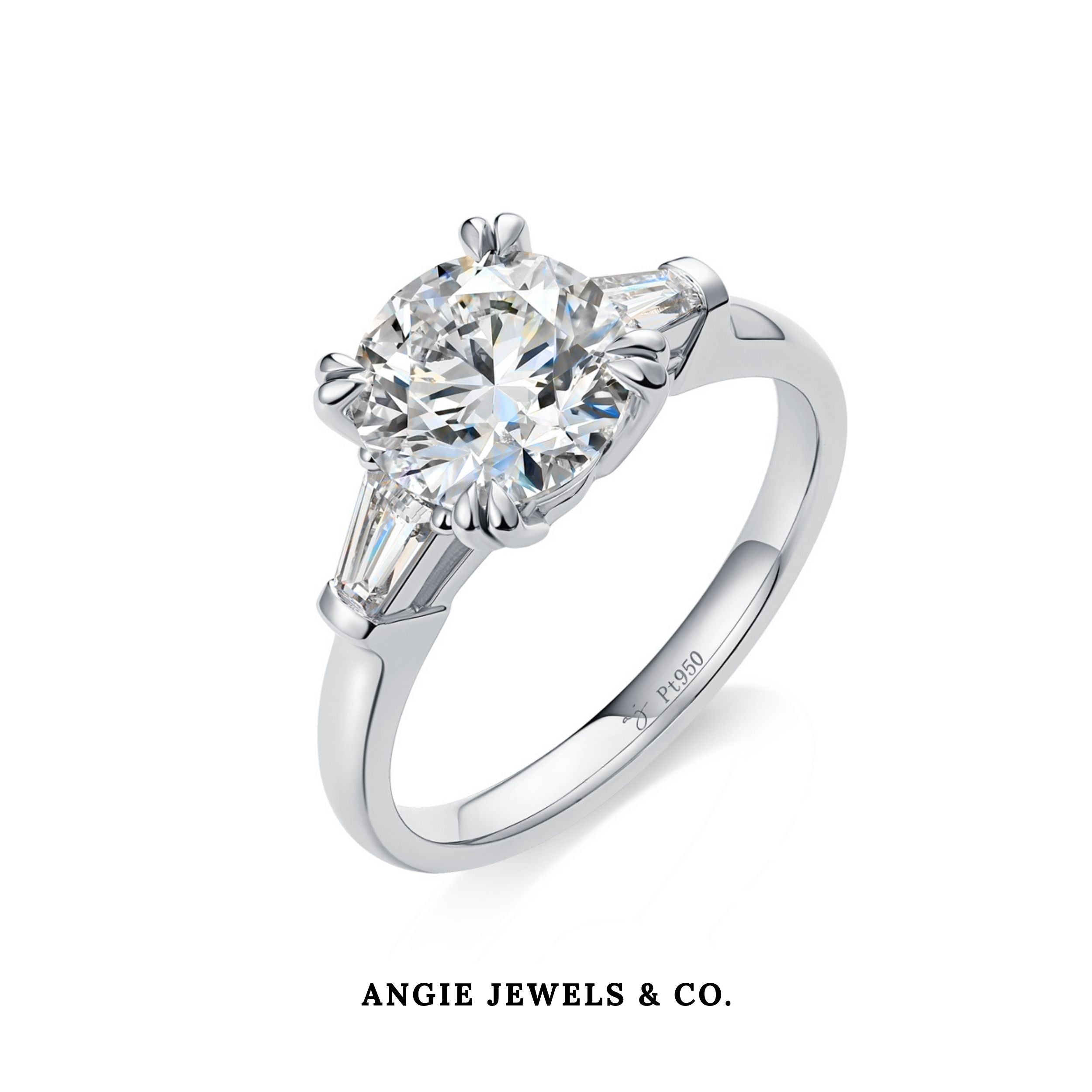 Round Diamond with Tapered Baguette Ring
