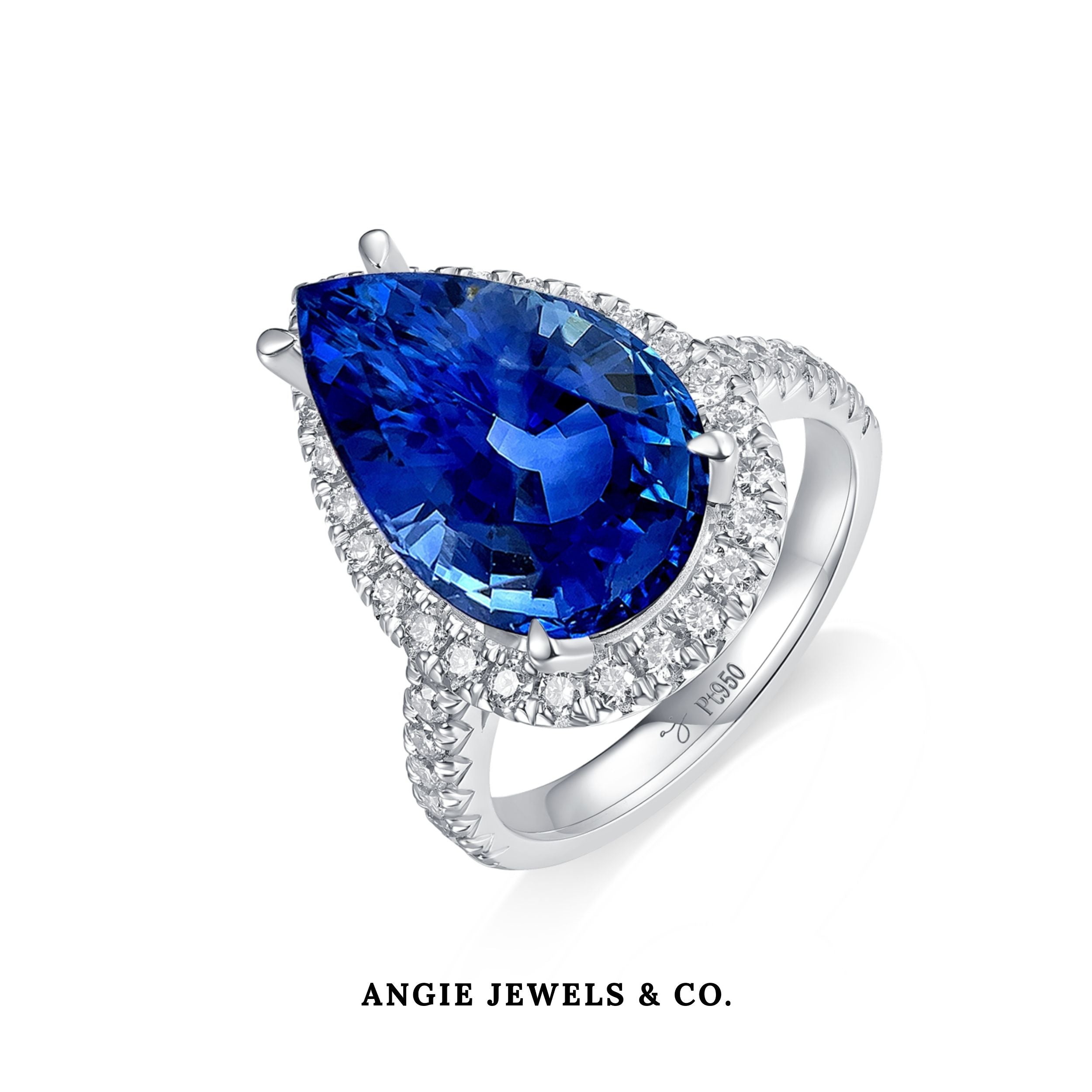 Halo Pave Pear Shape Blue Sapphire with Diamond Ring