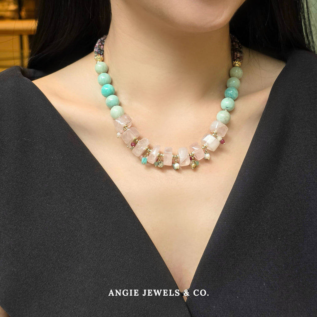 Tourmaline, Amazonite, Rose Quartz Necklace