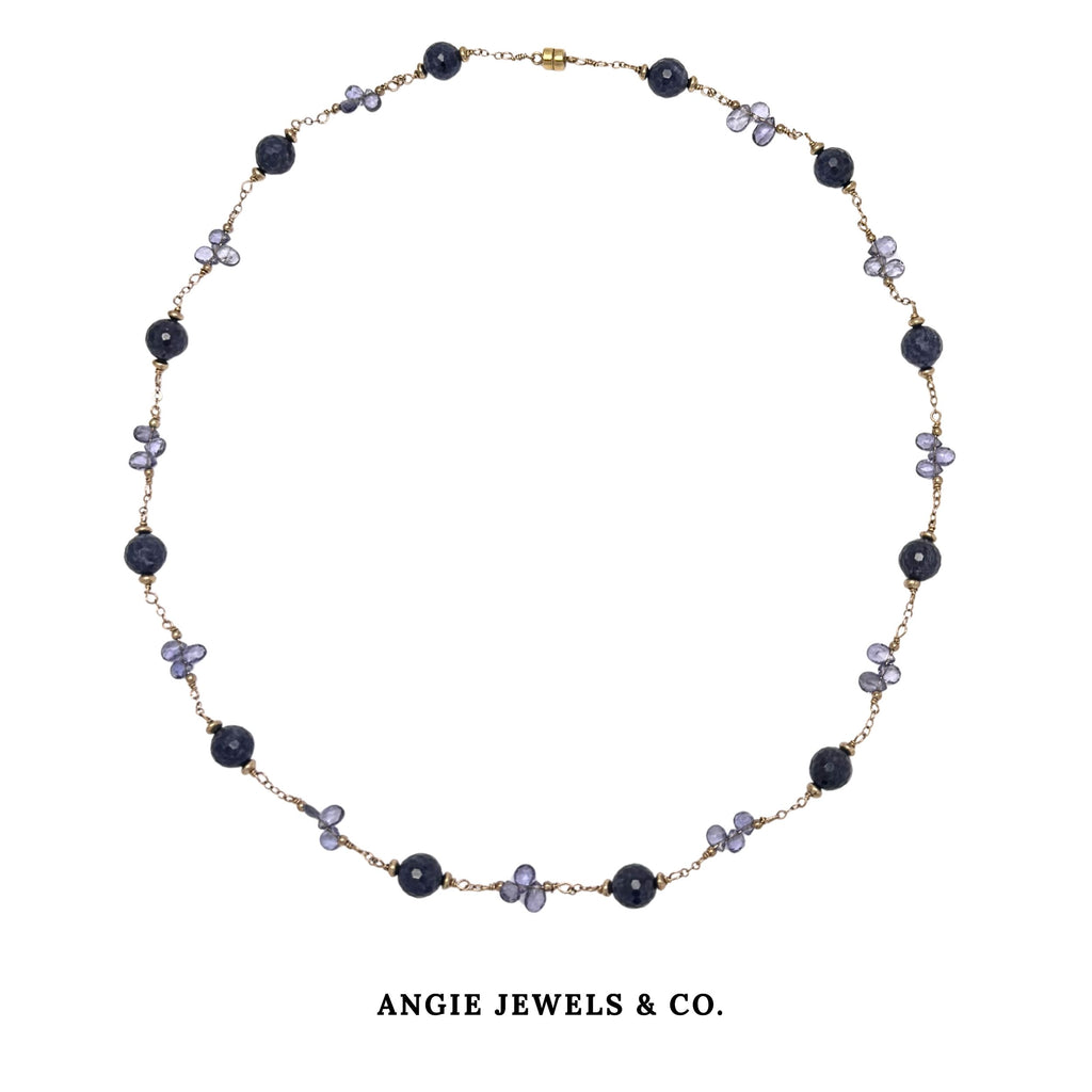 Bella Blue Sapphire and Kynite Necklace with 14K Gold Filled