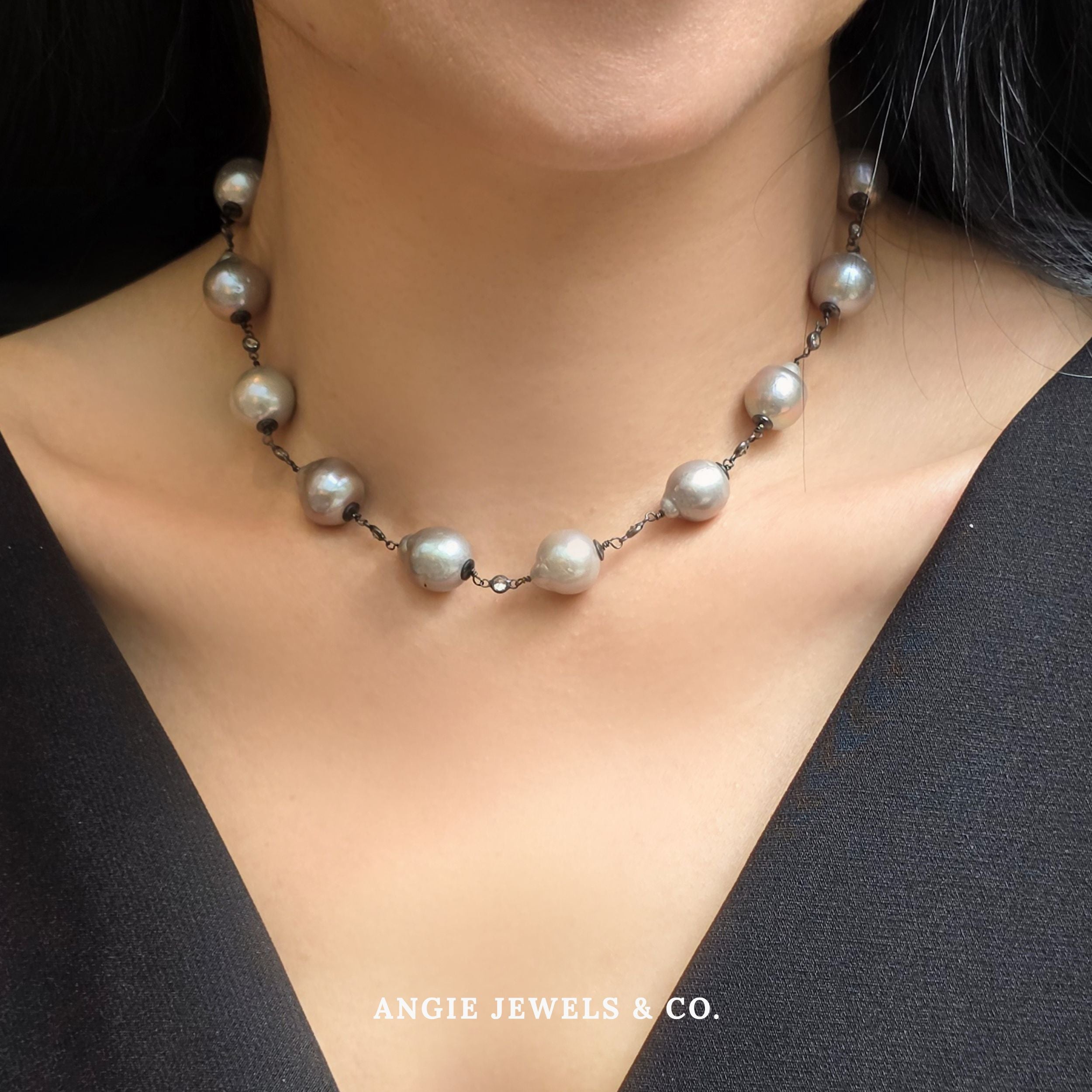 Bella Hyoid Grey Freshwater Pearl Necklace