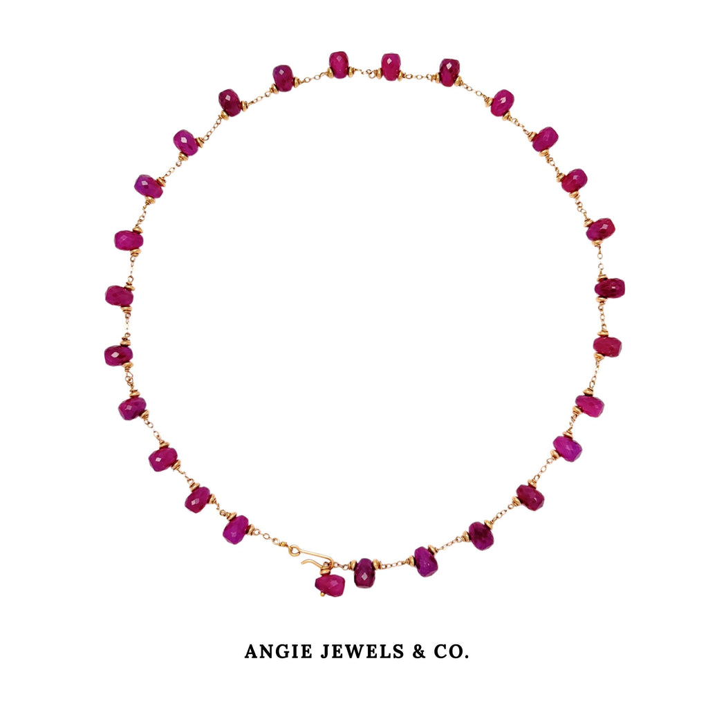 Bella Epasse Ruby Briolette Necklace with 14K Gold Filled