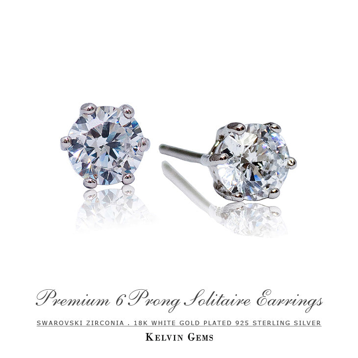 6 prong Solitaire Stud Earrings Premium