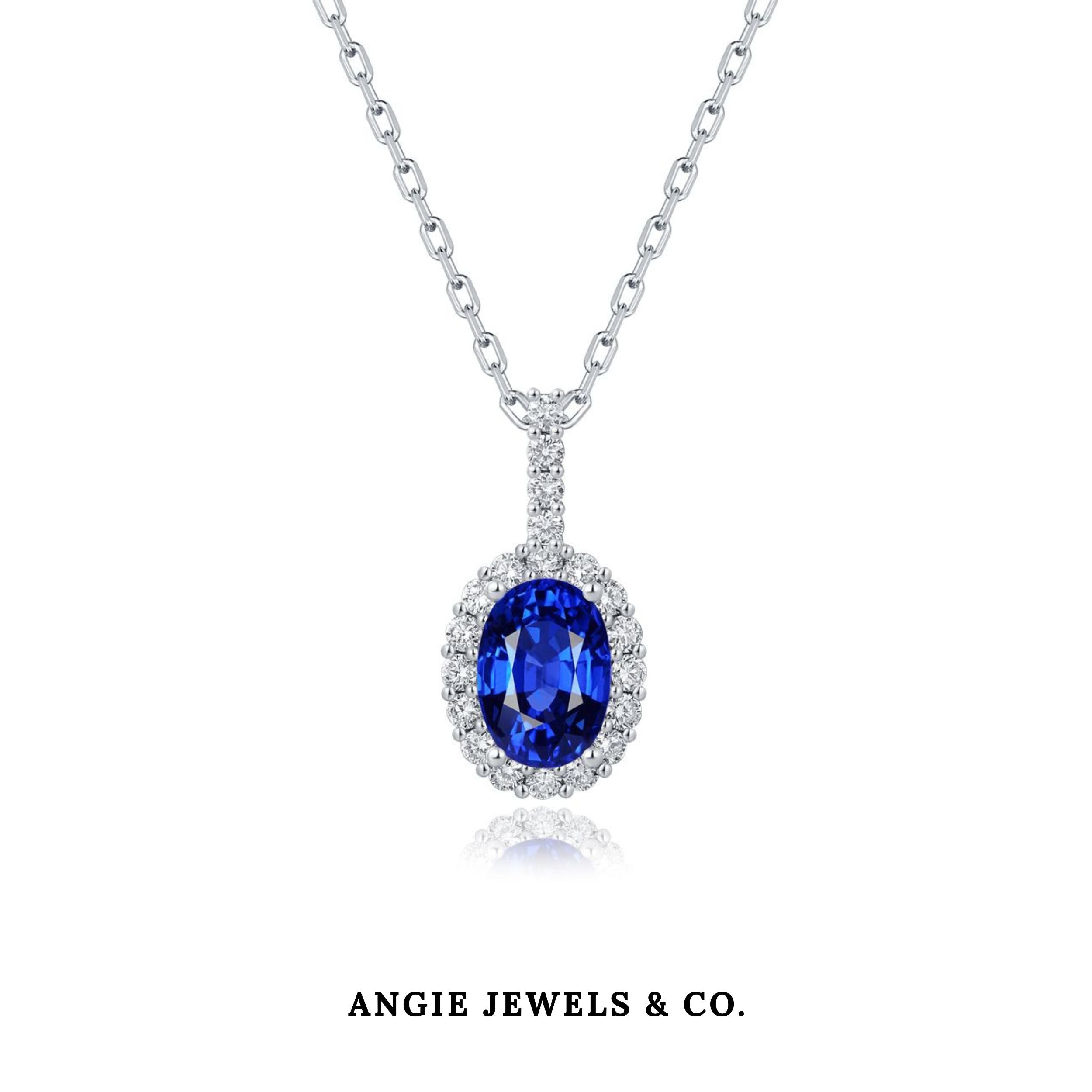 9K White Gold Sapphire & Diamond Pendant