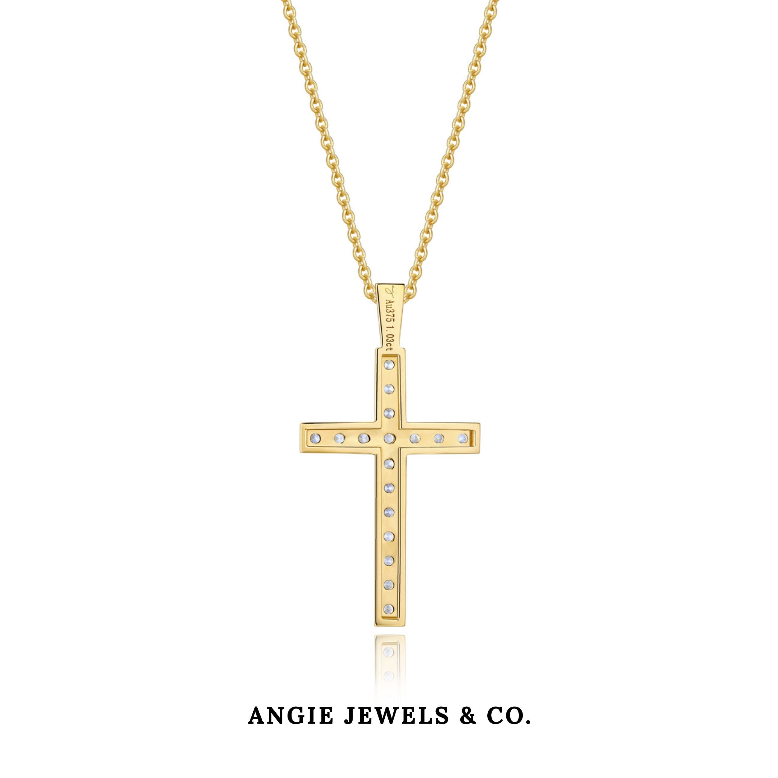 9K Yellow Gold Holy Cross Pendant With Cubic Zirconia