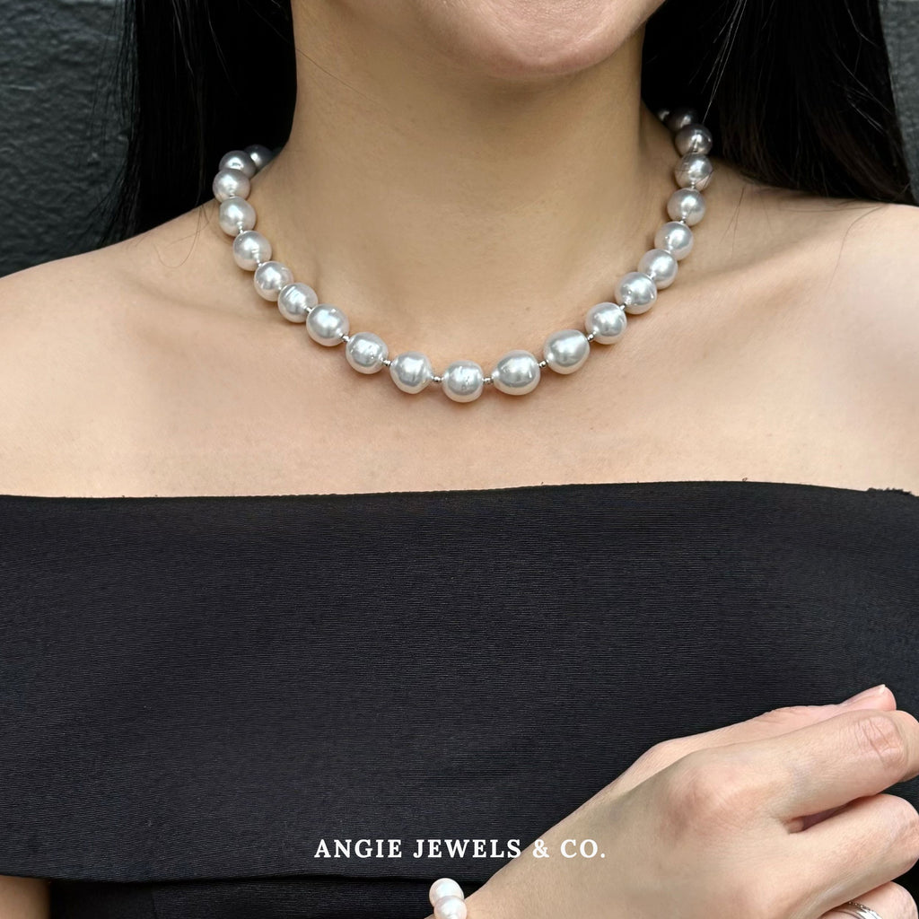 Natelie South Sea Pearl Necklace with 18k White Gold Ball and 14k Clasp