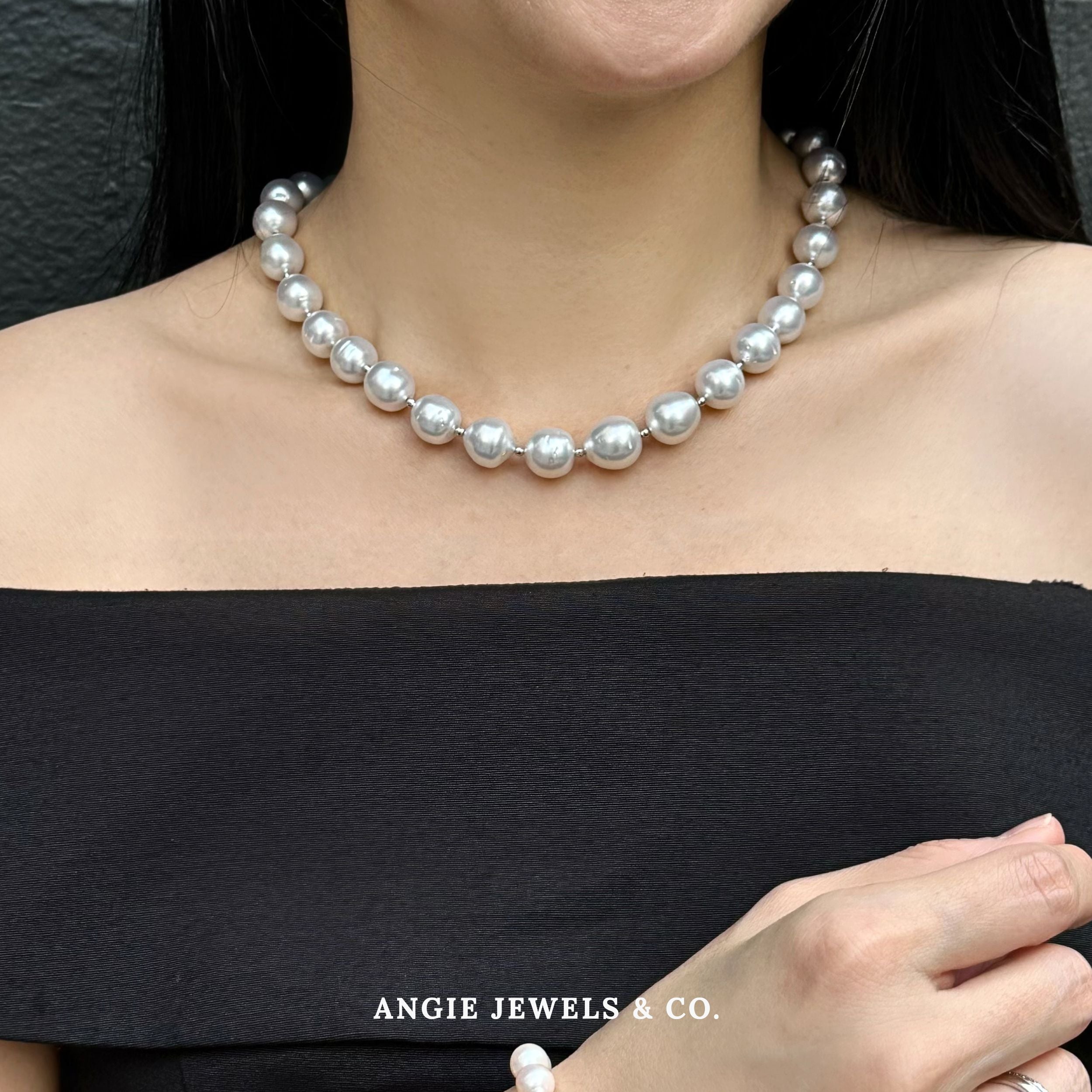 Natelie South Sea Pearl Necklace with 18k White Gold Ball and 14k Clasp