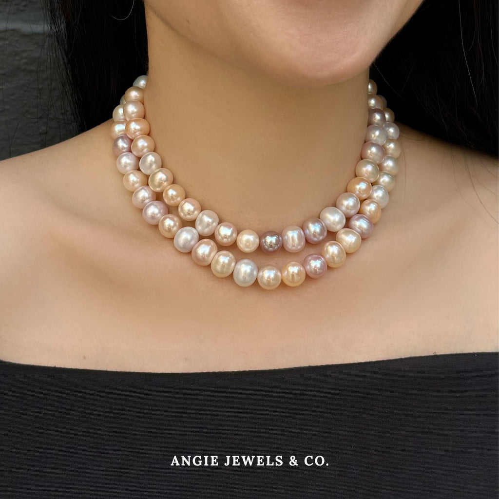 Corto 2 Layer Necklace with Pastel Freshwater Pearls