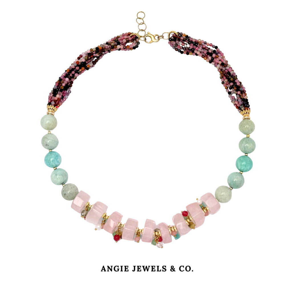 Tourmaline, Amazonite, Rose Quartz Necklace