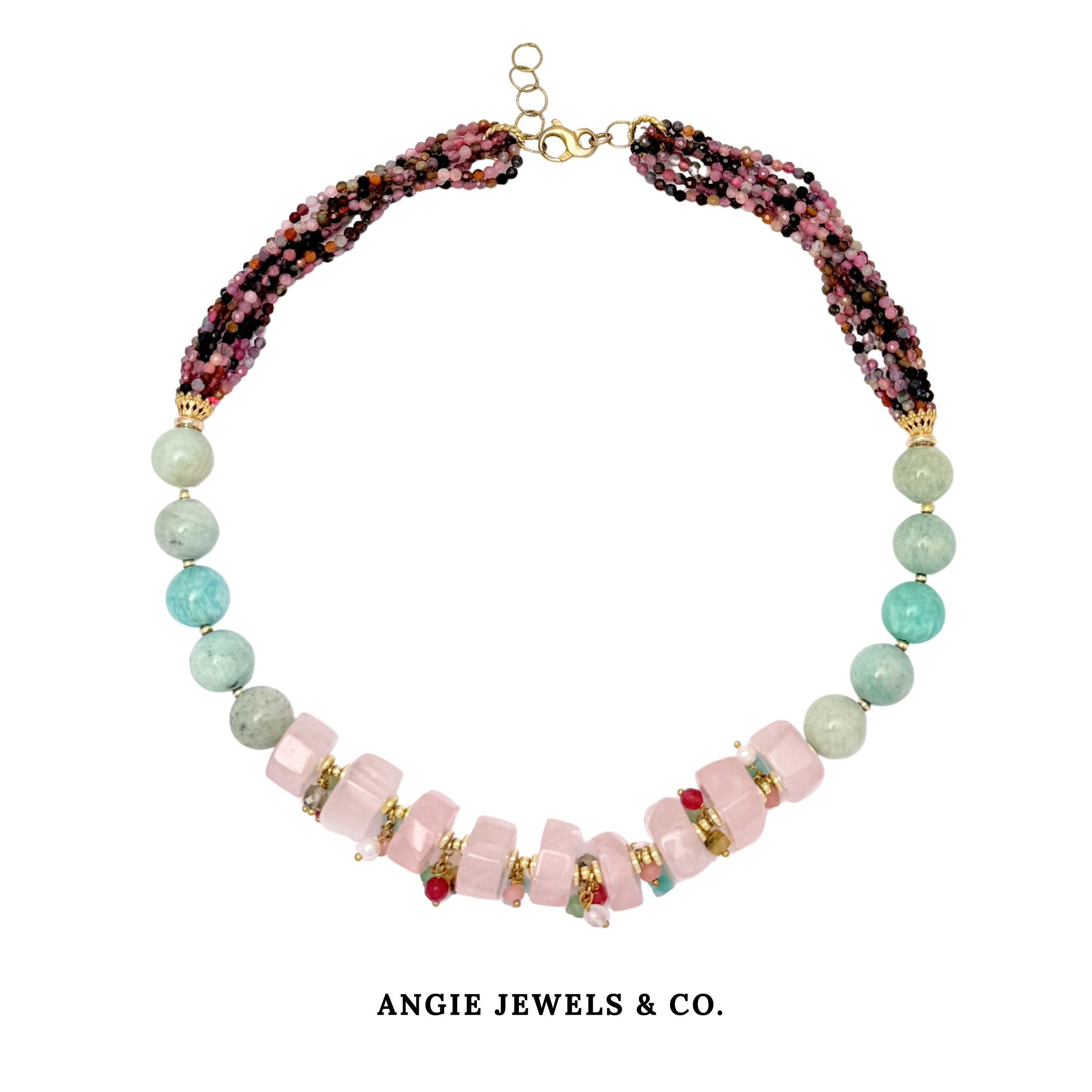 Tourmaline, Amazonite, Rose Quartz Necklace