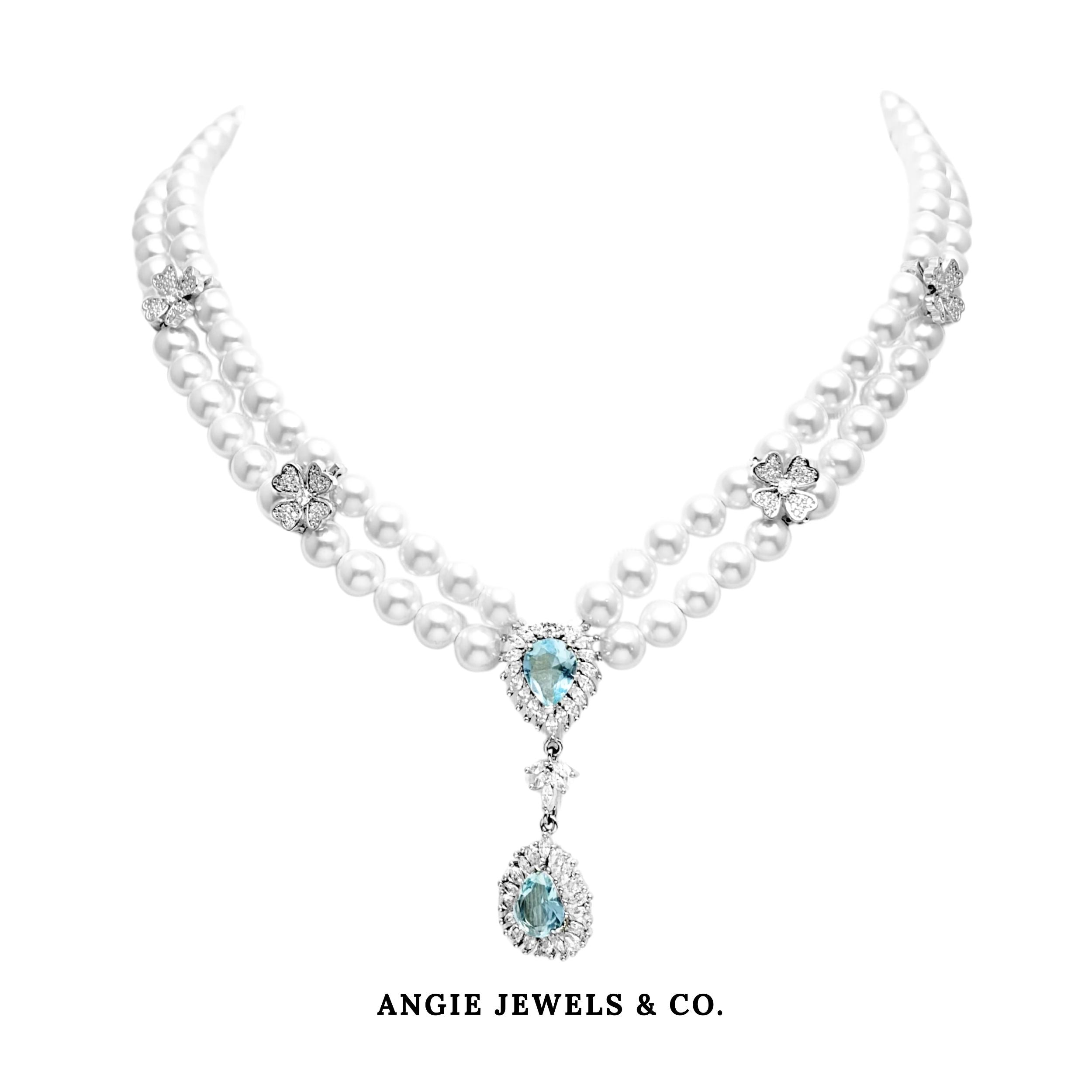 Aqua Shell Pearl Neclace
