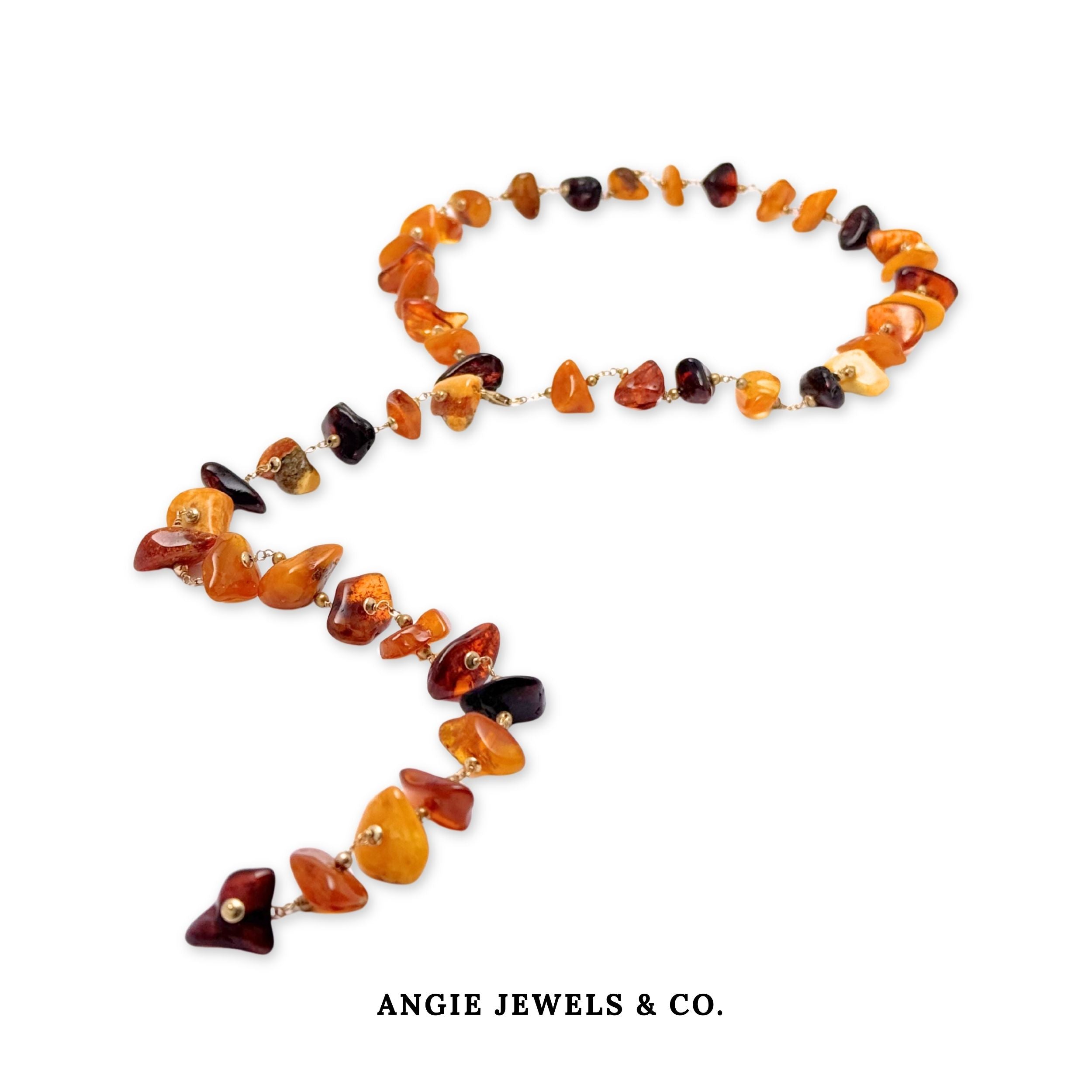 Bella Epasse Ball Amber Chips Necklace w/ 14k Gold Filled