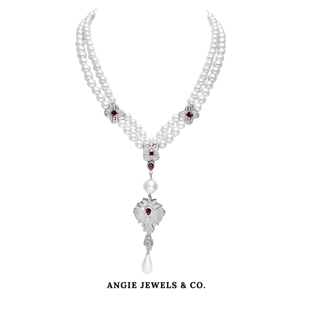 Red Vintage Shell Pearl Neclace