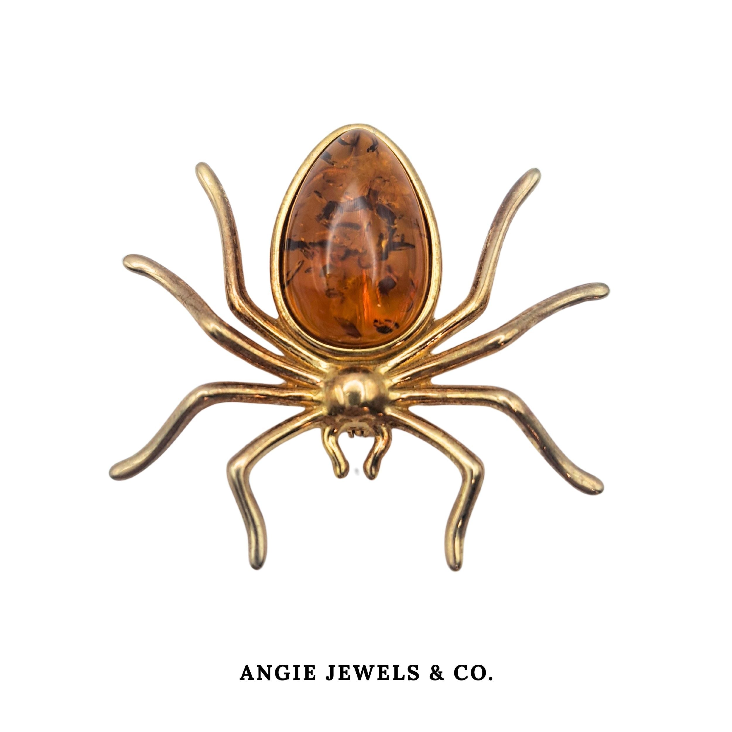 Amber Spider Brooch