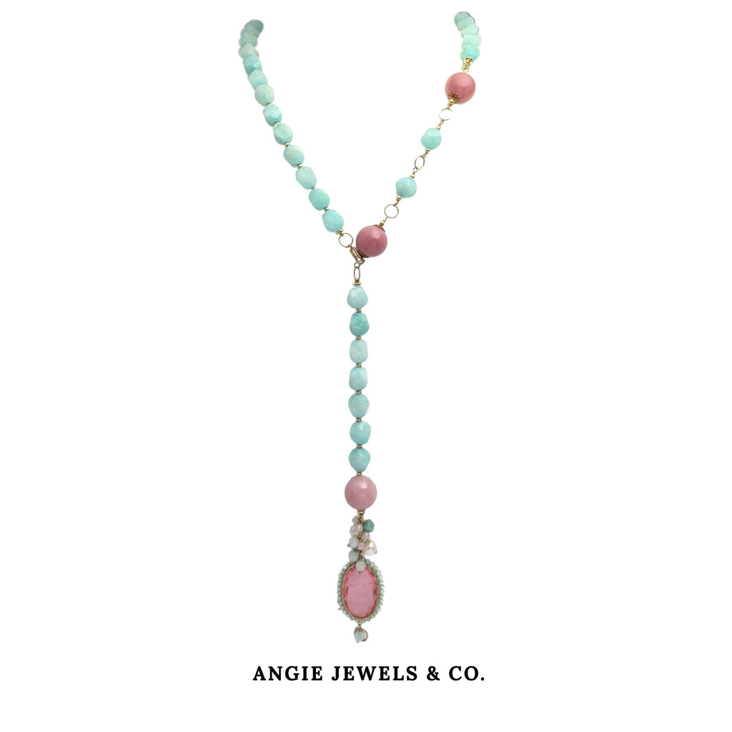 Azure 2 Way Necklace Amazonite and Rodonite in S925 Silver