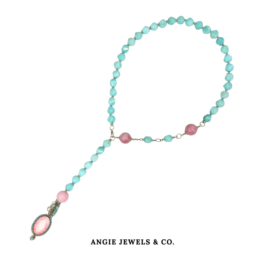 Azure 2 Way Necklace Amazonite and Rodonite in S925 Silver