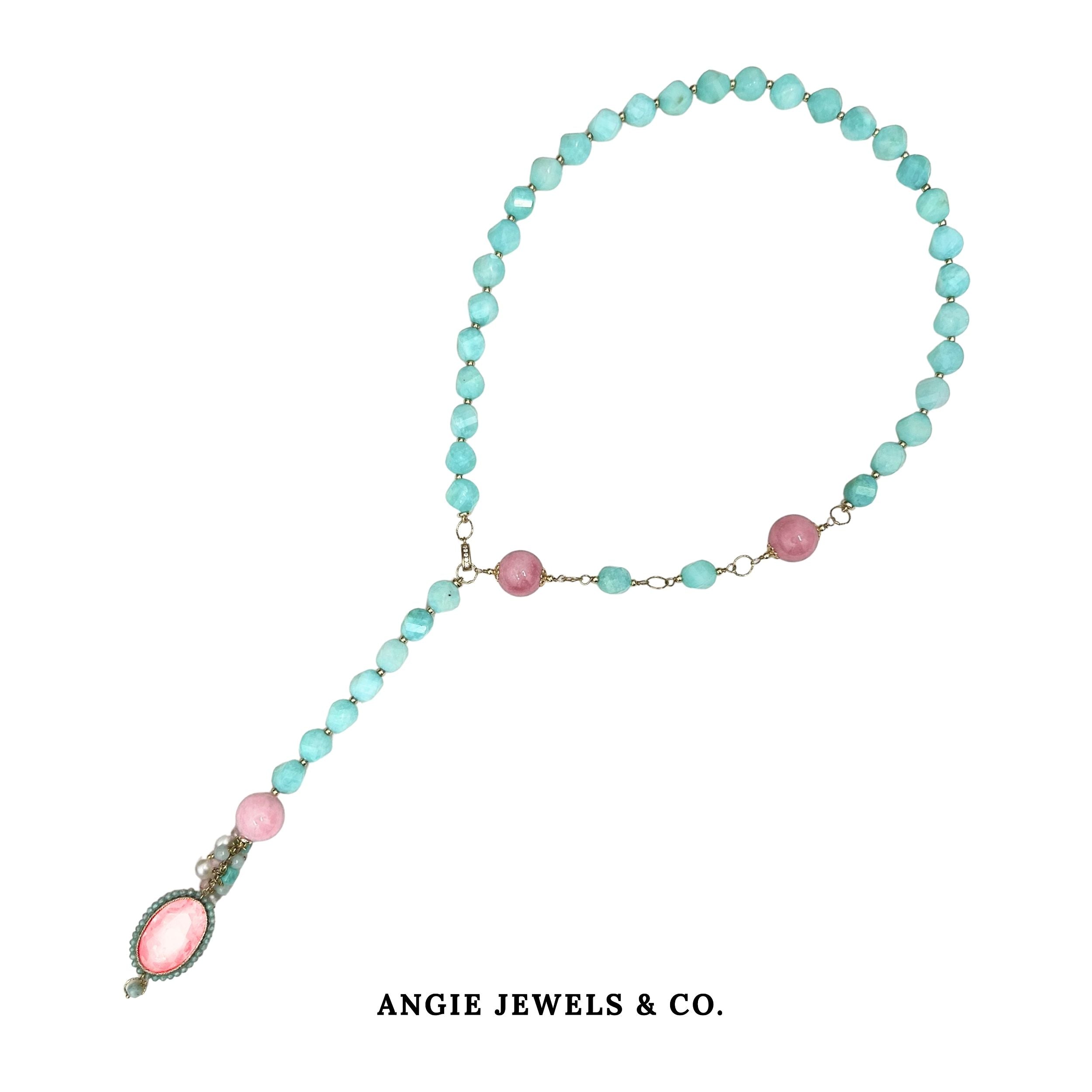 Azure 2 Way Necklace Amazonite and Rodonite in S925 Silver