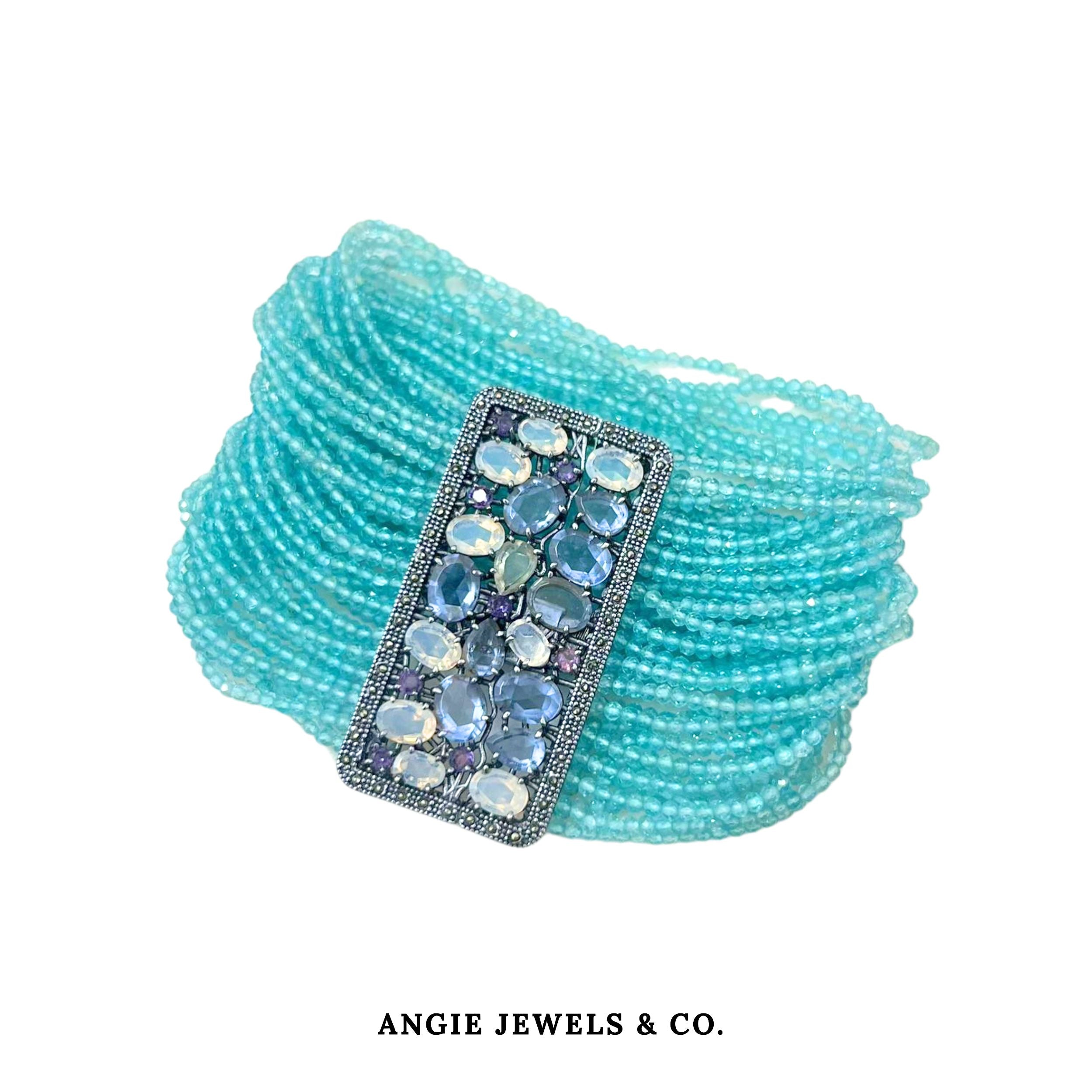 Azure Cascade Bracelet with Blue Apatite, Moonstone, Amethyst and Royal Blue Topaz in S925