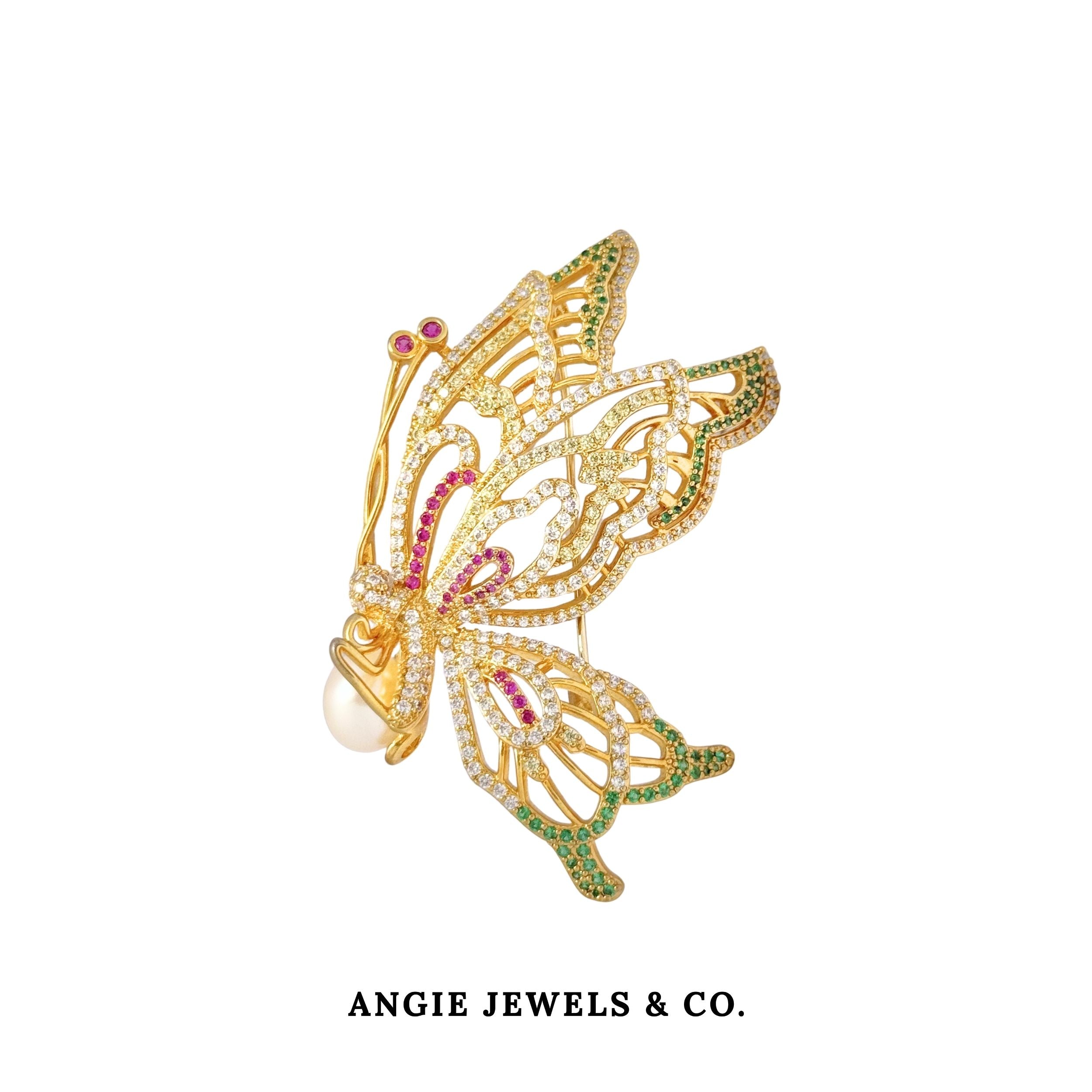Bejewelled Gold Colourful Butterfly Brooch