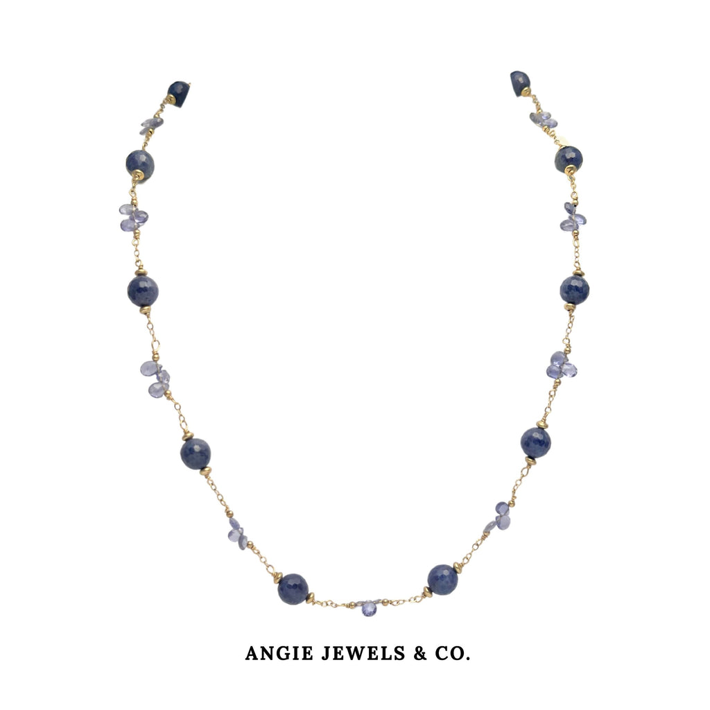 Bella Blue Sapphire and Kynite Necklace with 14K Gold Filled