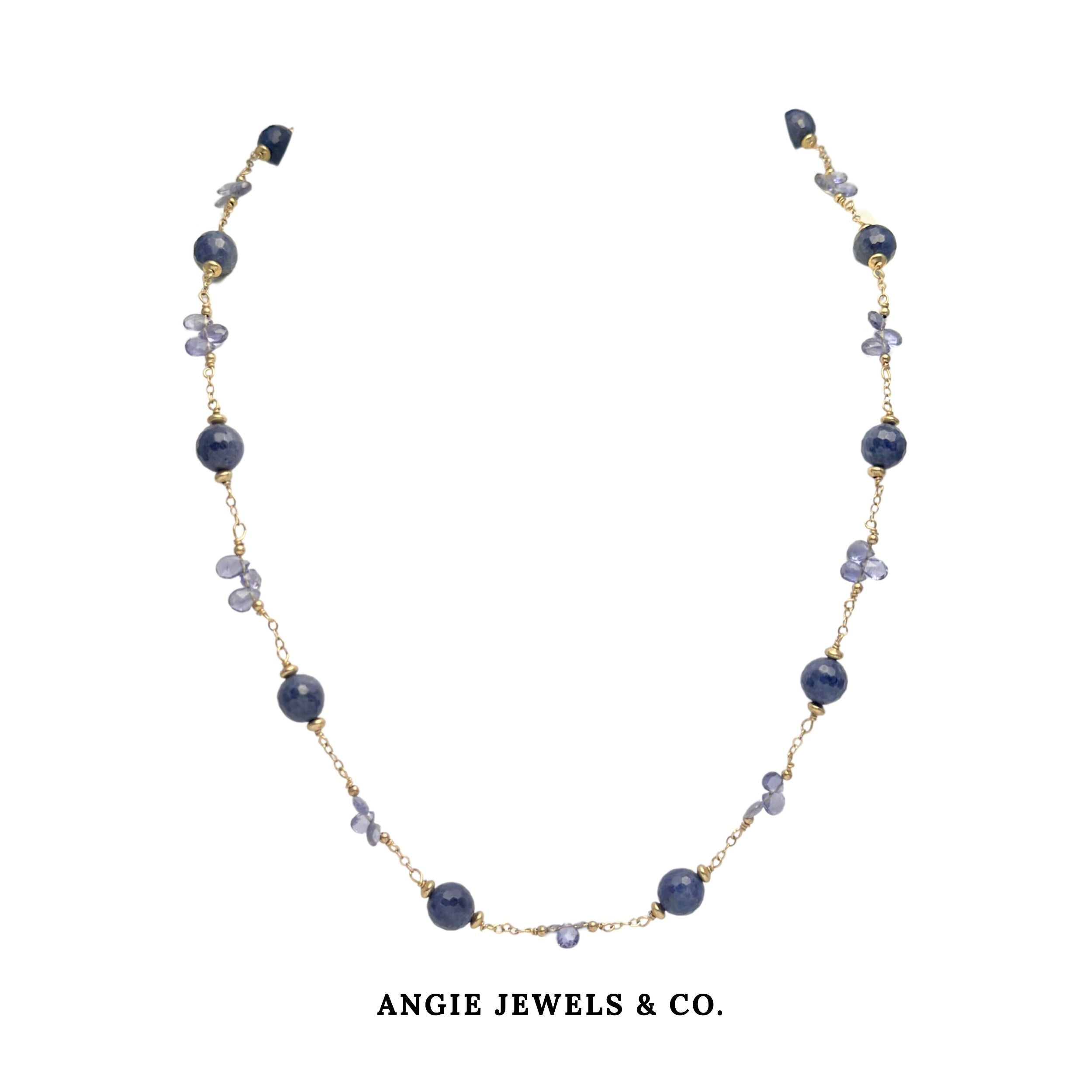 Bella Blue Sapphire and Kynite Necklace with 14K Gold Filled