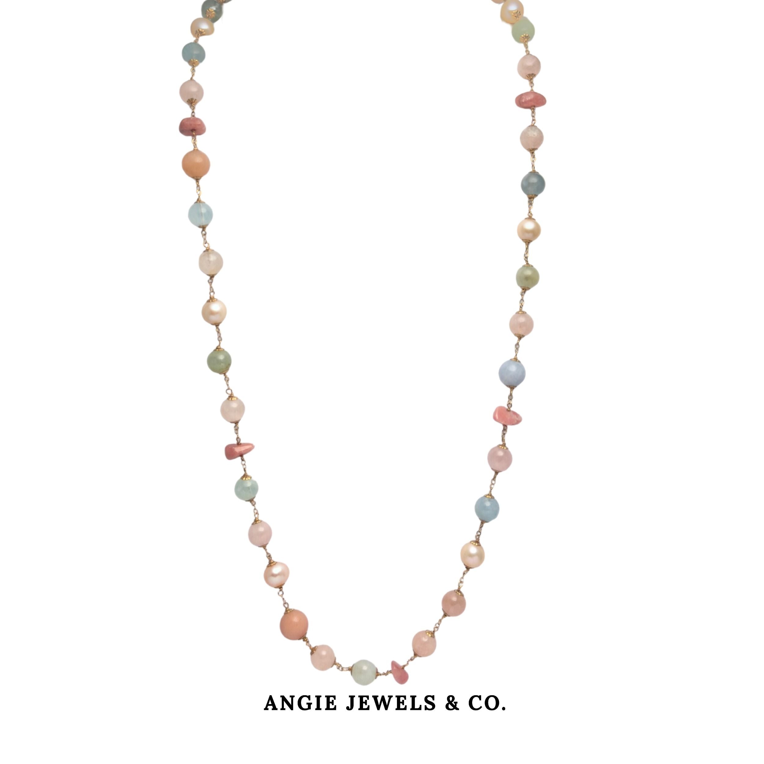 Bella Epasse Endless Morganite Pastel Freshwater Pearl Rhodochrosite Necklace With 14K Gold Filled