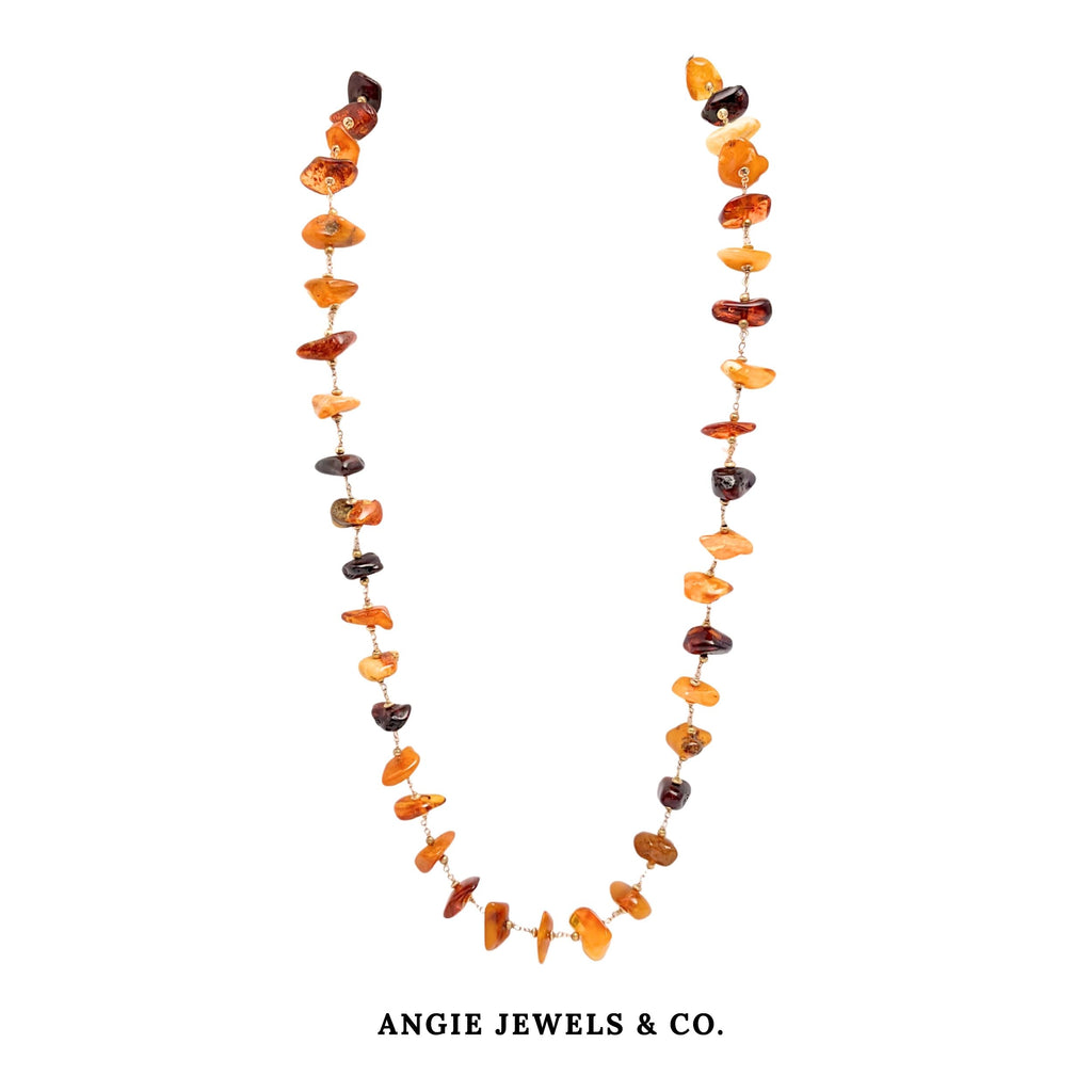 Bella Epasse Ball Amber Chips Necklace w/ 14k Gold Filled