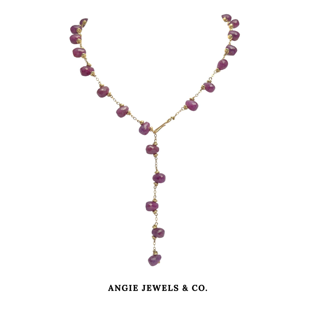 Bella Epasse Ruby Briolette Necklace with 14K Gold Filled