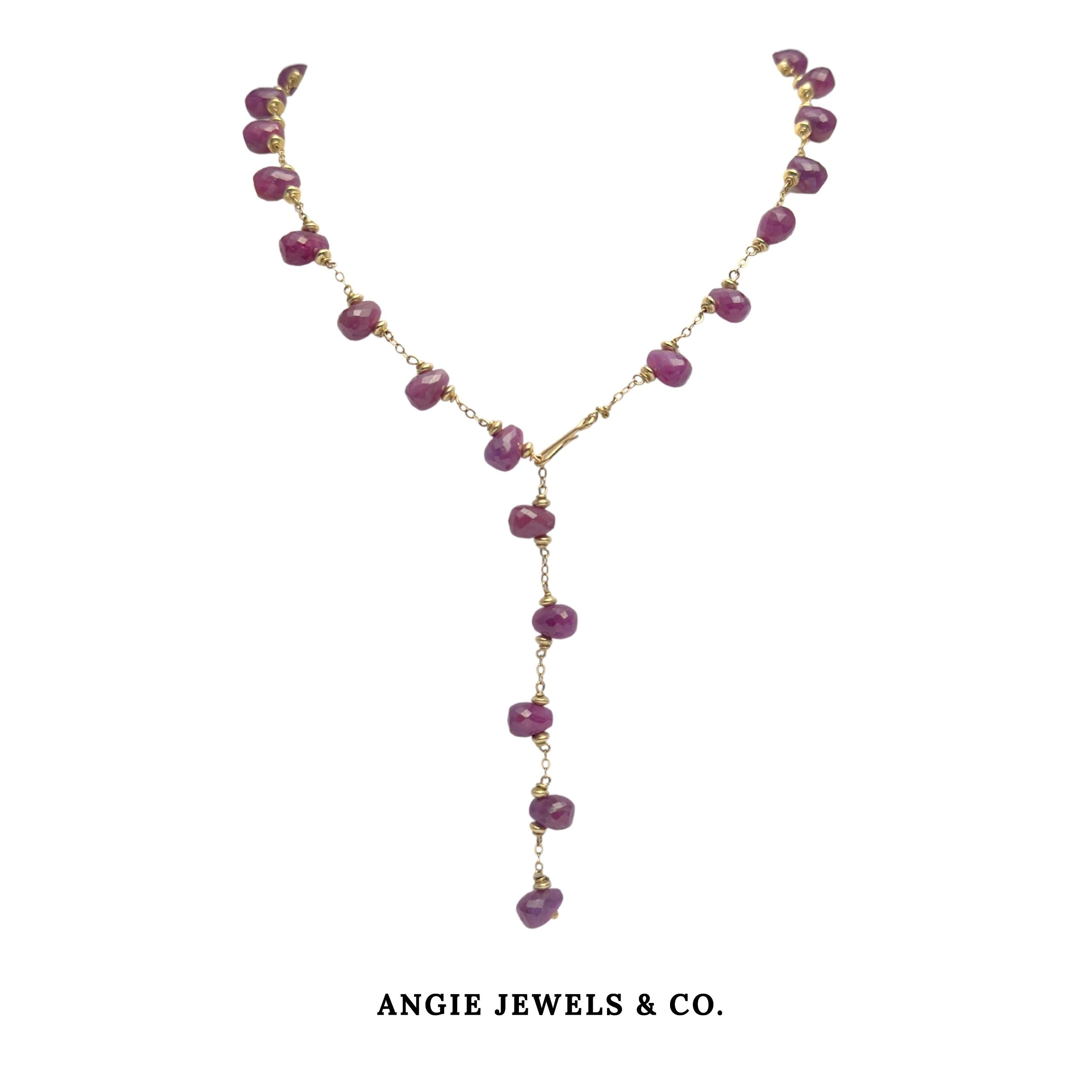Bella Epasse Ruby Briolette Necklace with 14K Gold Filled