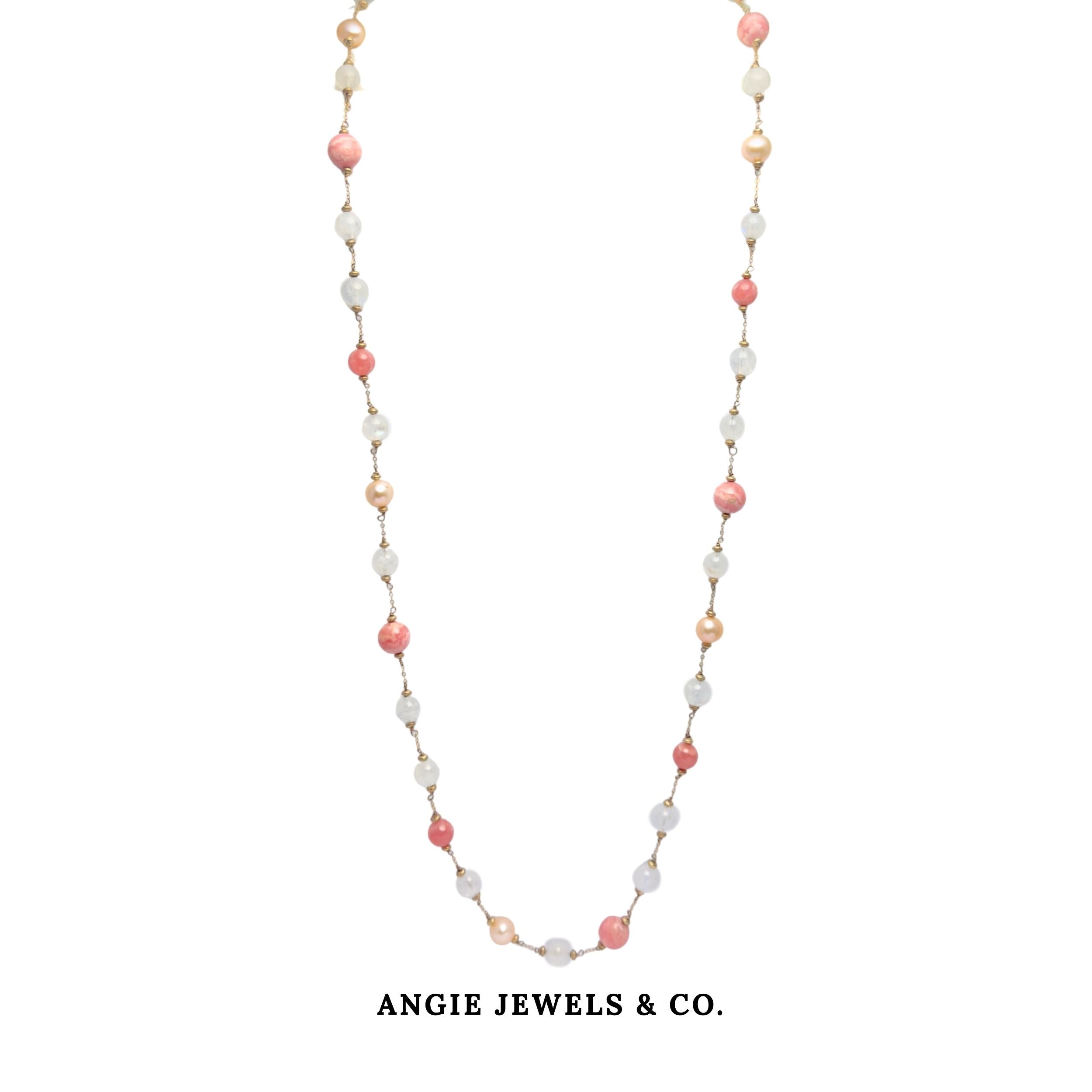 Bella Epasse Endless Rhodocrosite Moonstone Necklace With 14K Gold Filled