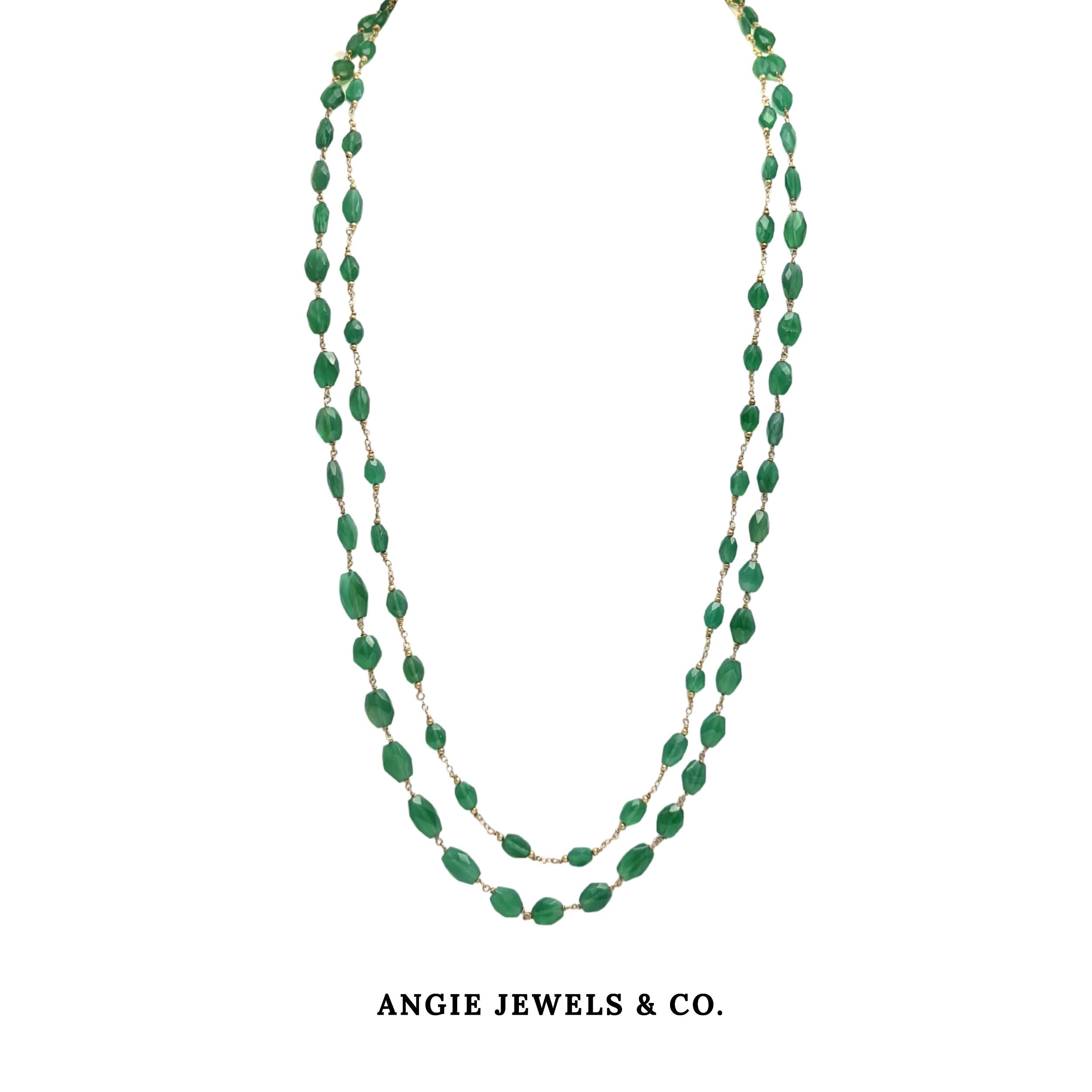 Bella Green Agate Double Strand Necklace in 14k Gold Filled