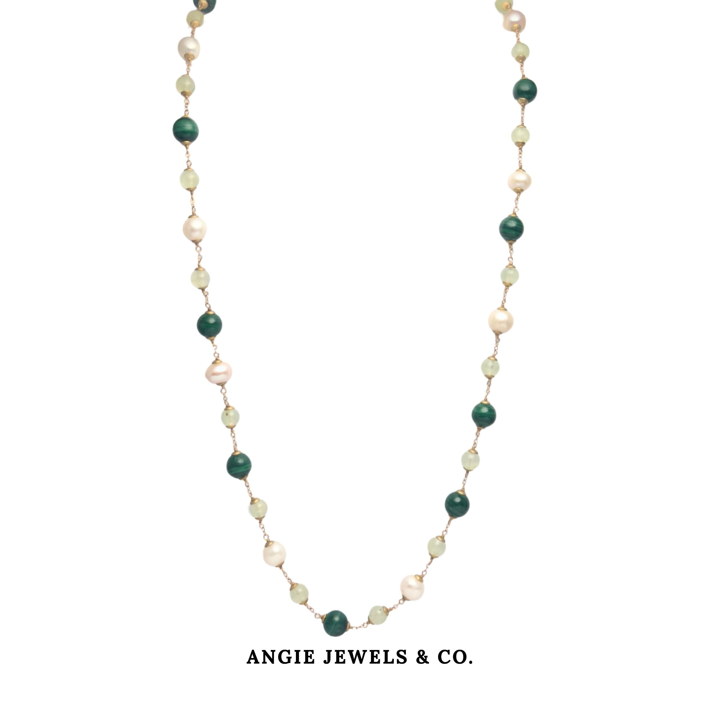 bella Epasse Endless malachite, prenite, fwp necklace