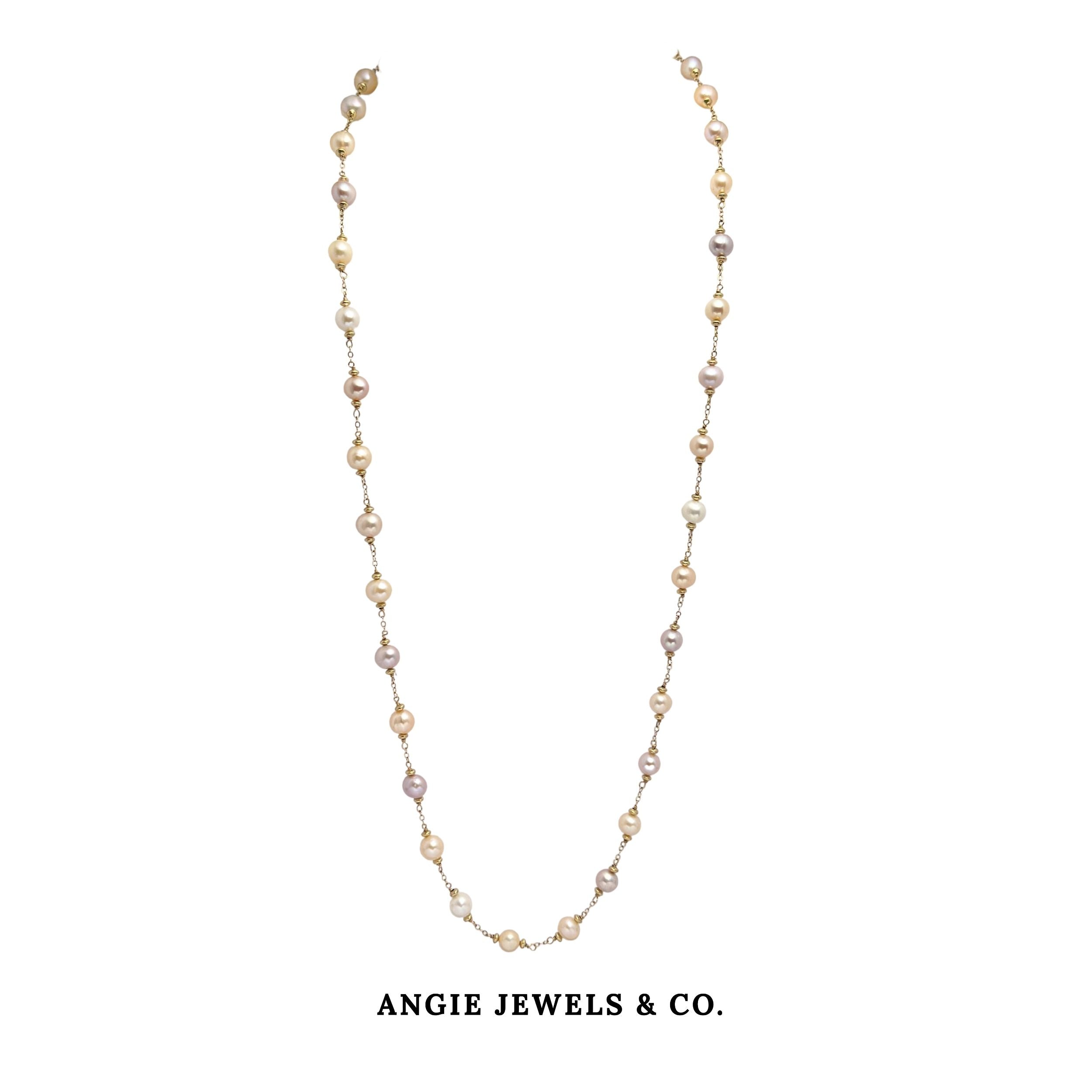 Bella Epasse Endless White Freshwater Pearls Necklace with 14K Gold Filled