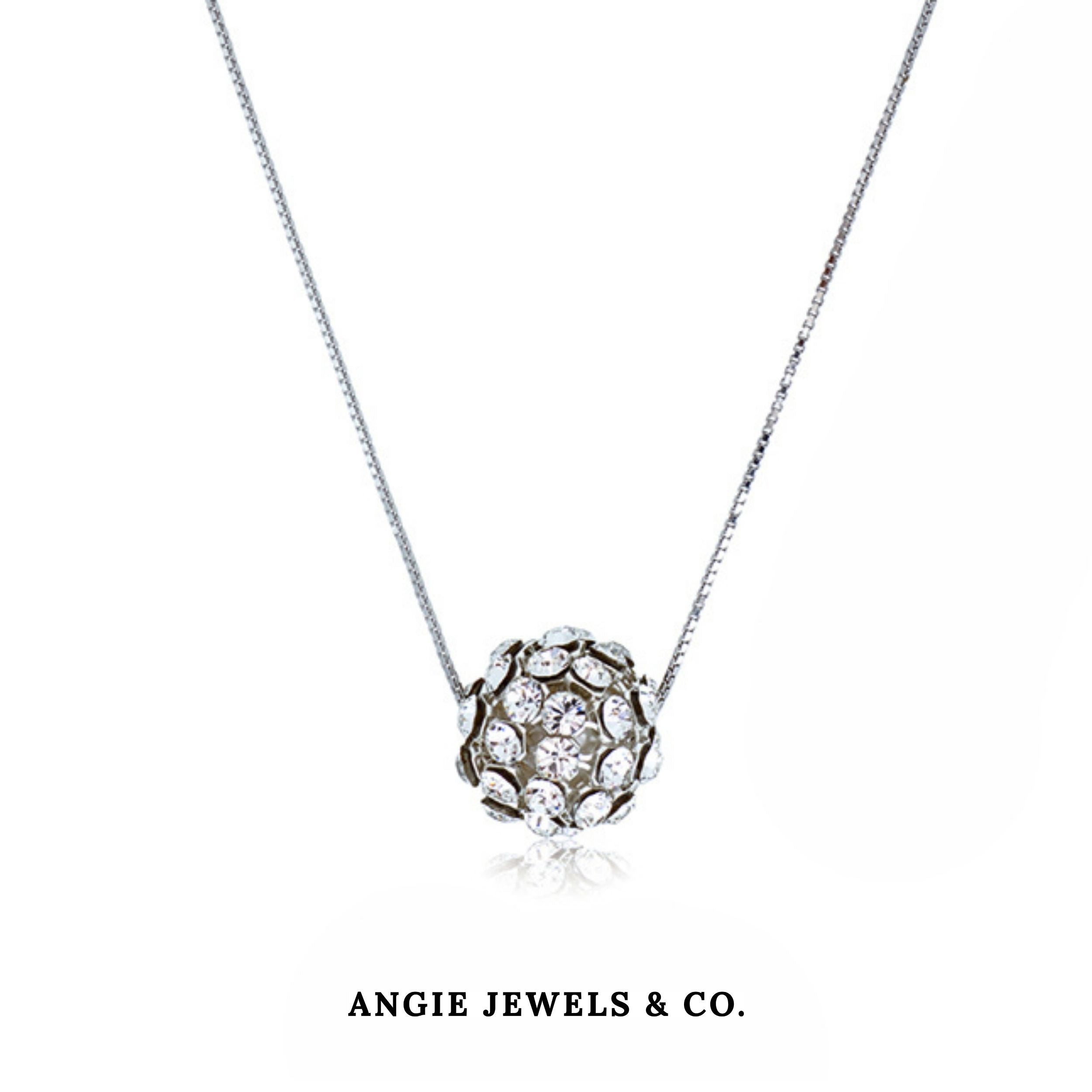 Big Silver Diva Ball Pendant Necklace Glam