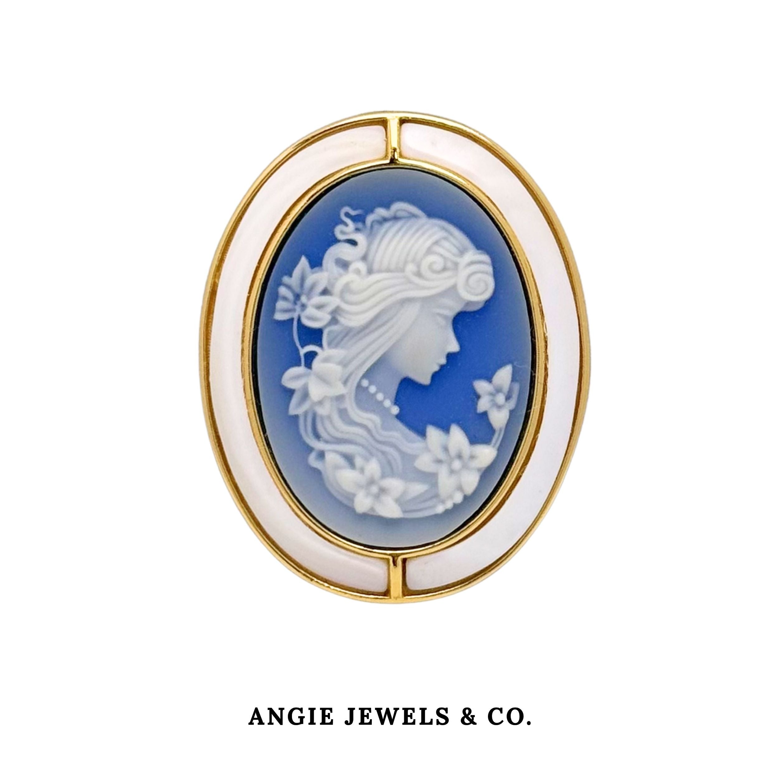 Bleu Belle Agate Cameo Brooch