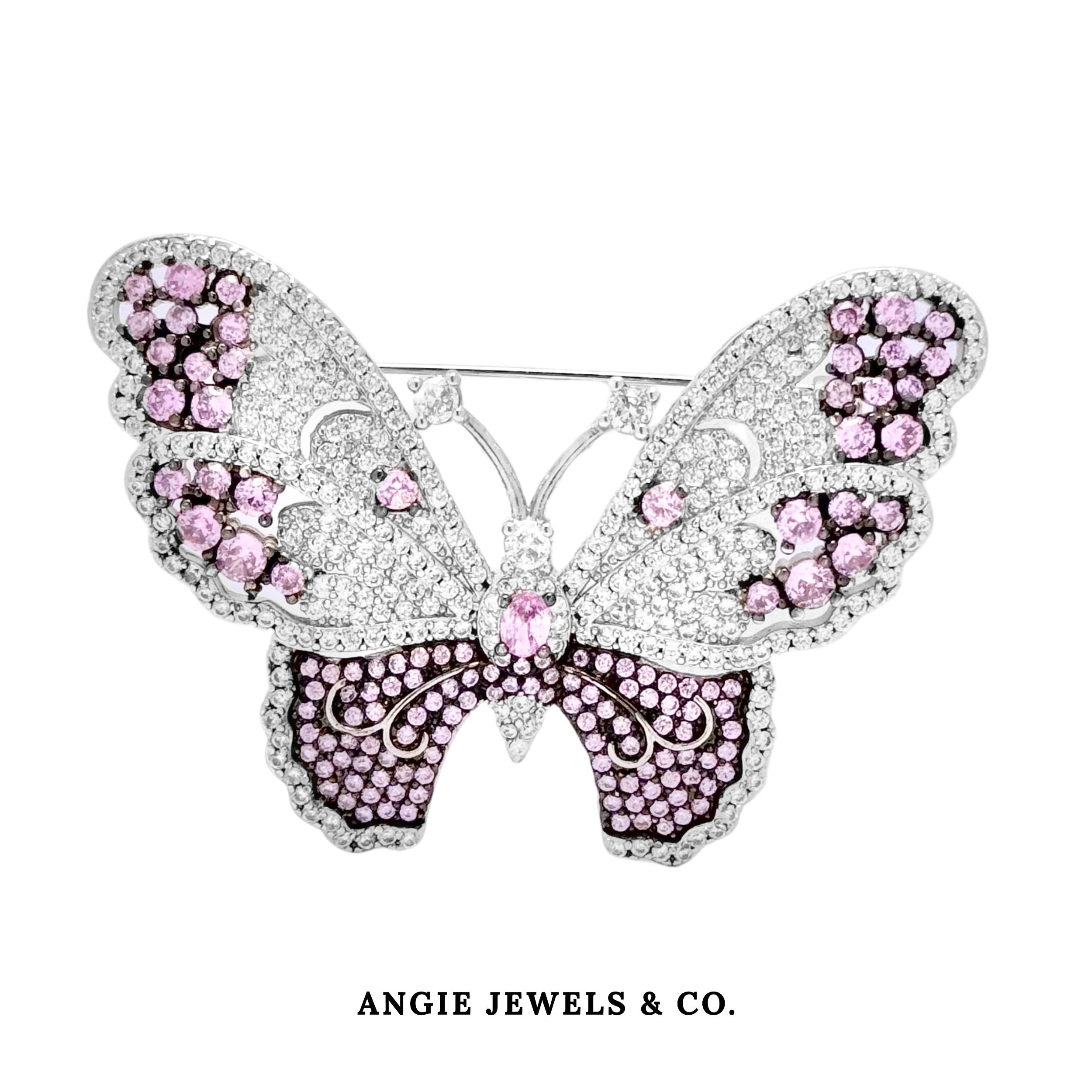 Butterfly pink zirconia Brooch