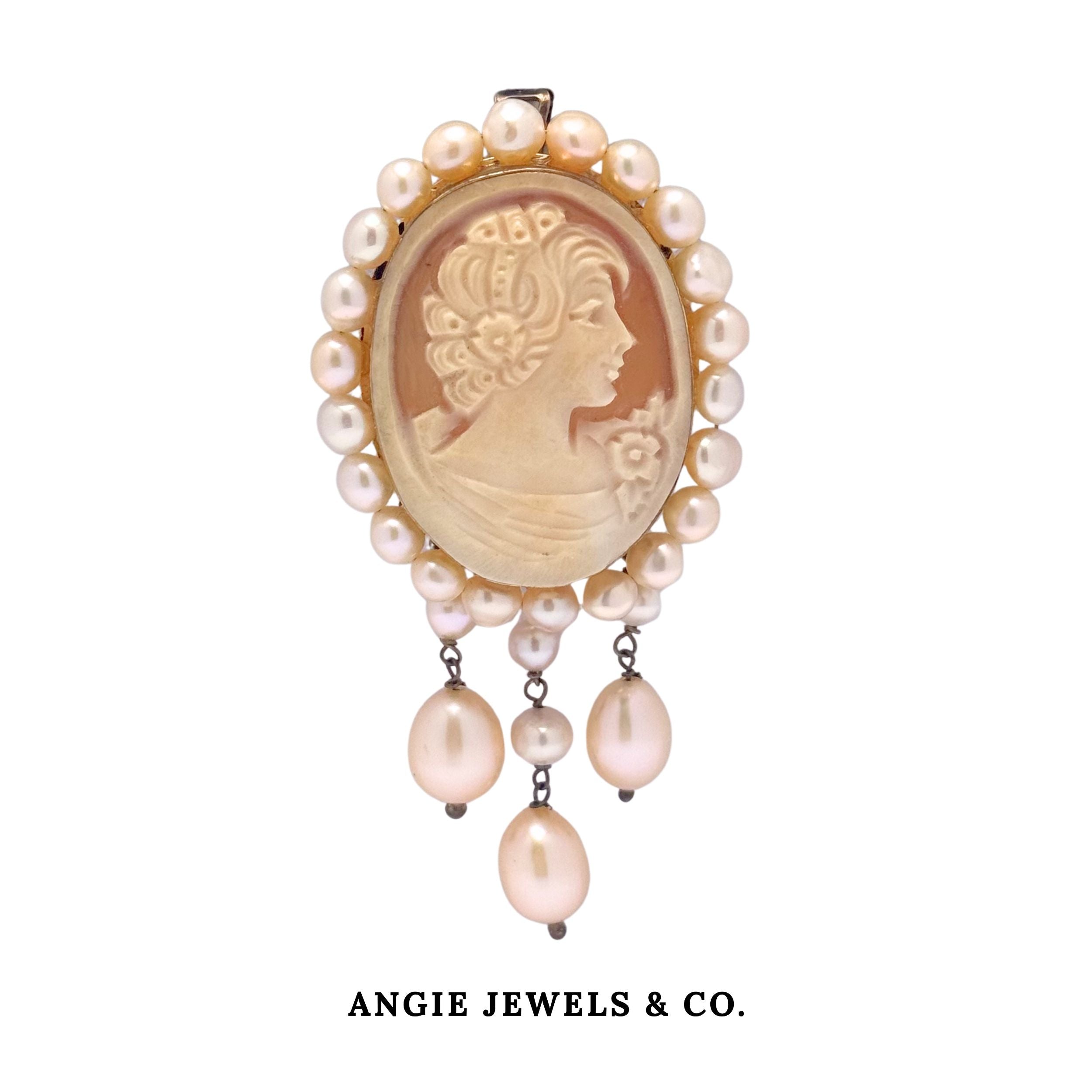 Cameo Pearl Lady Brooch
