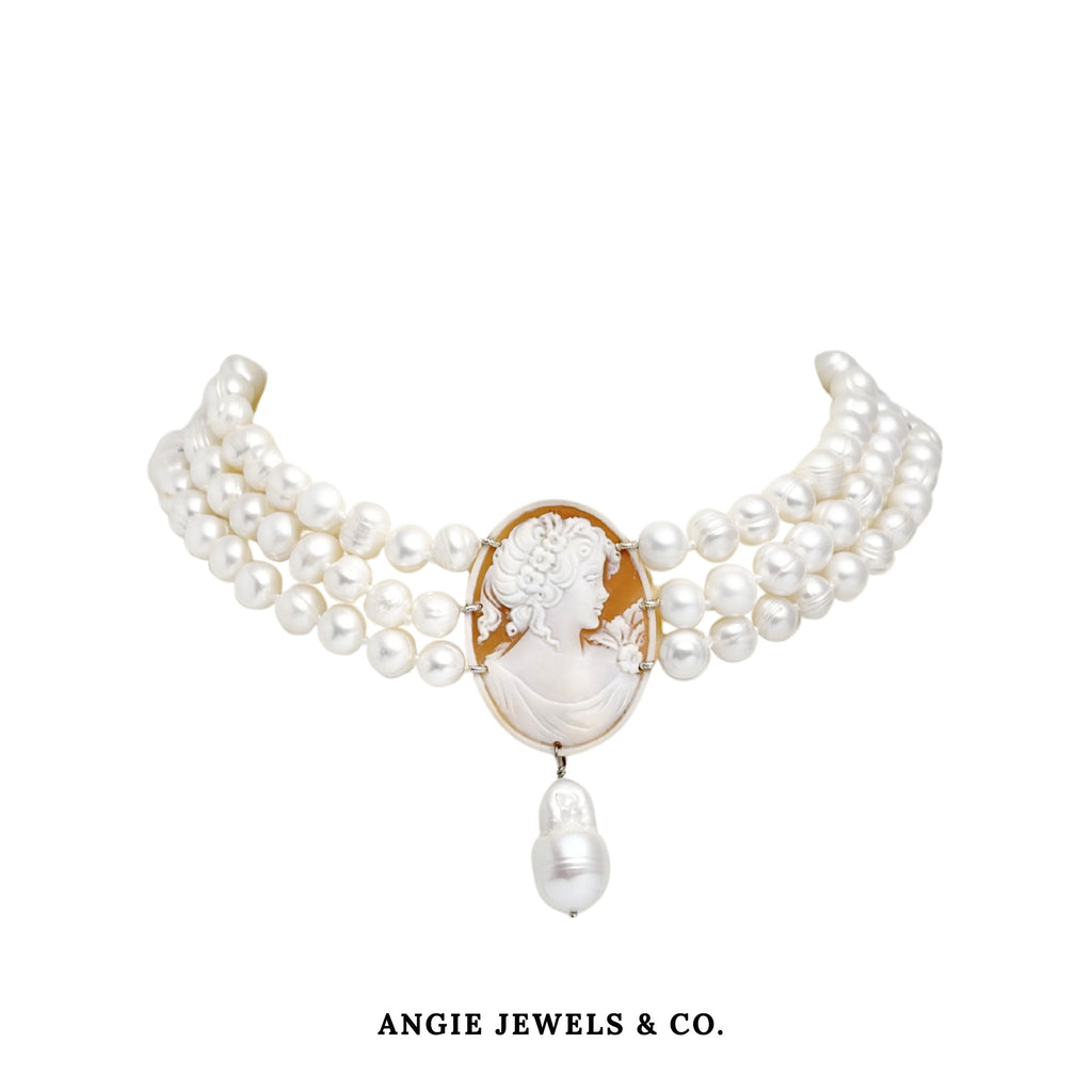 Cameo Strata Pearl Choker with Baroque Pearl Necklace