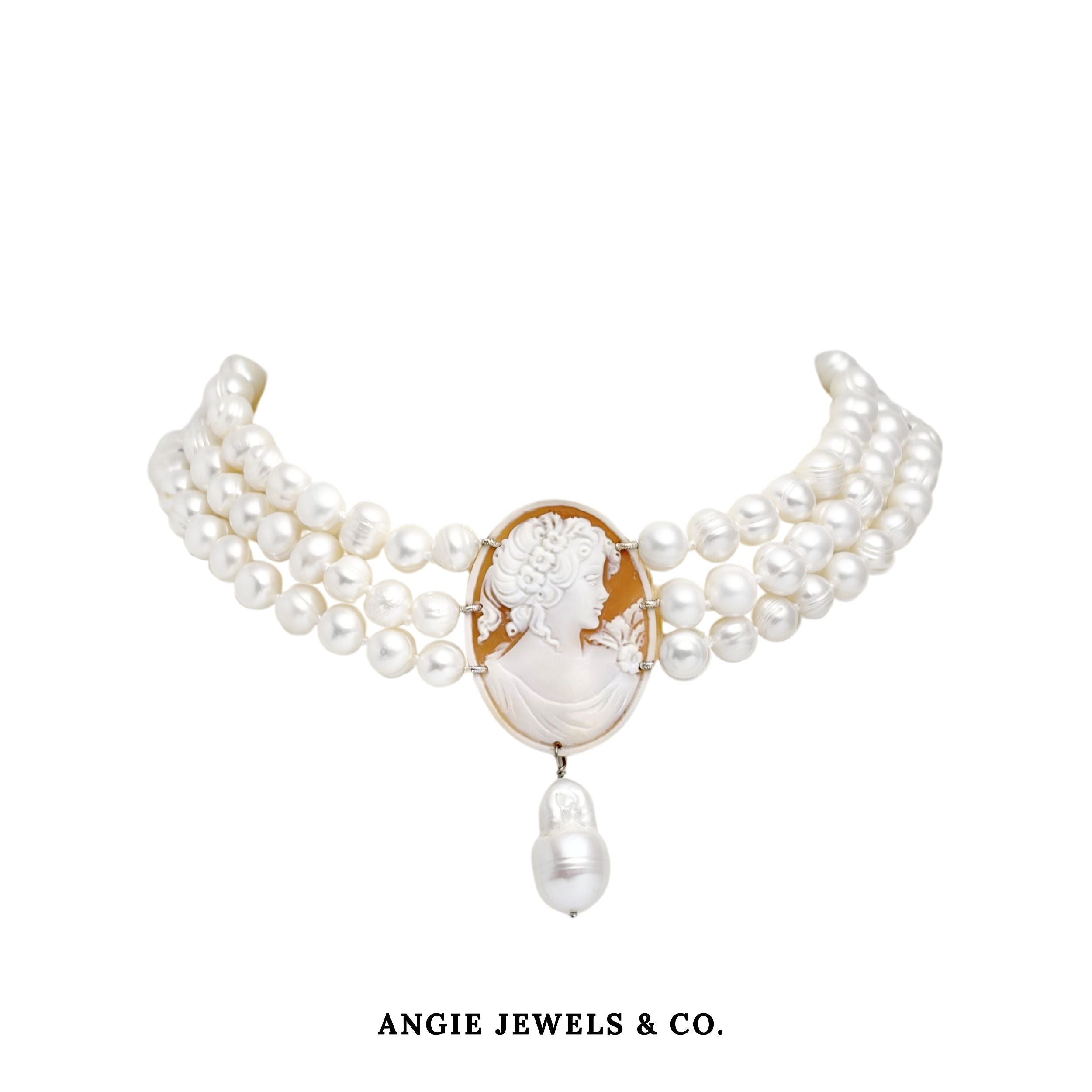 Cameo Strata Pearl Choker with Baroque Pearl Necklace